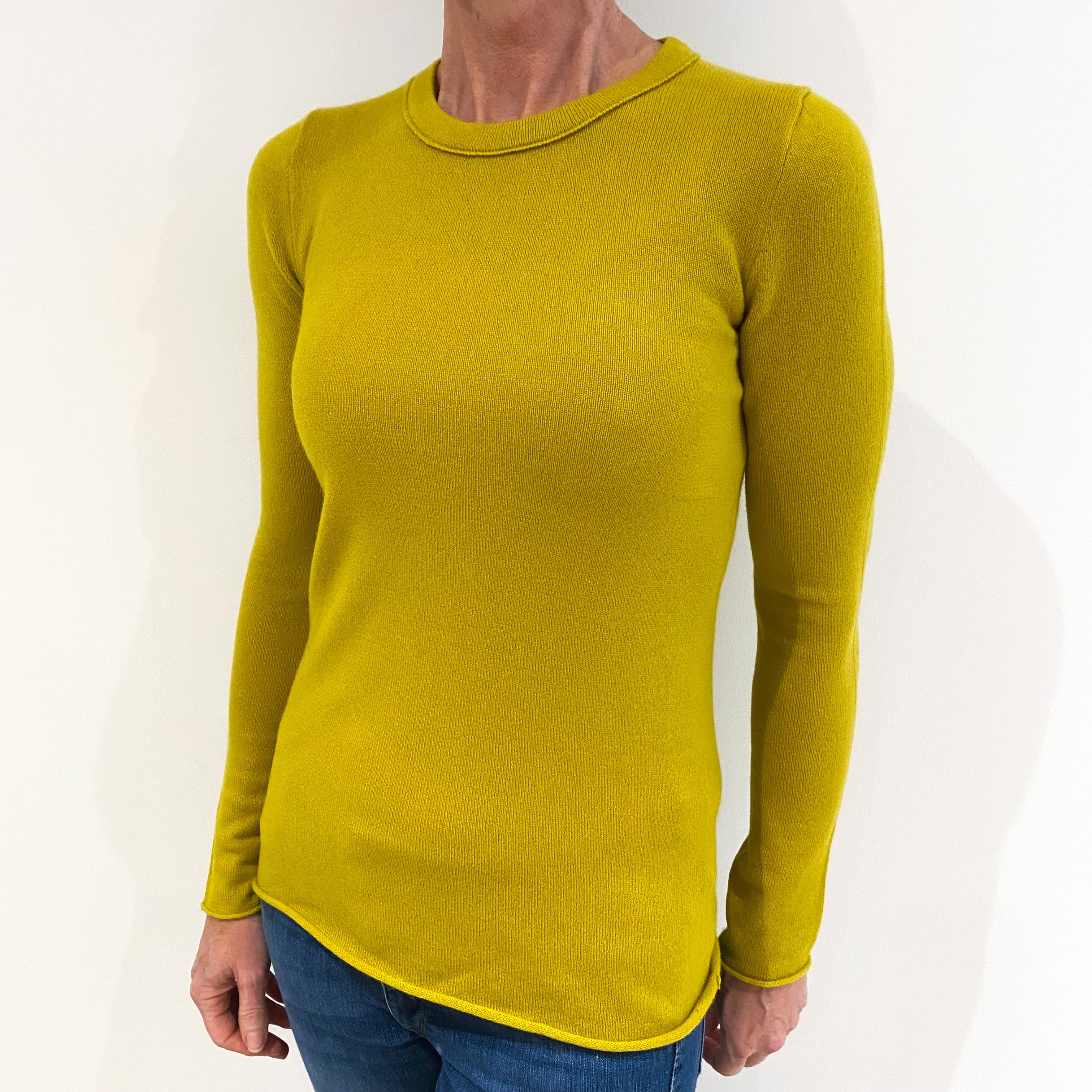 Mustard Yellow Cashmere Crew Neck Jumper Small