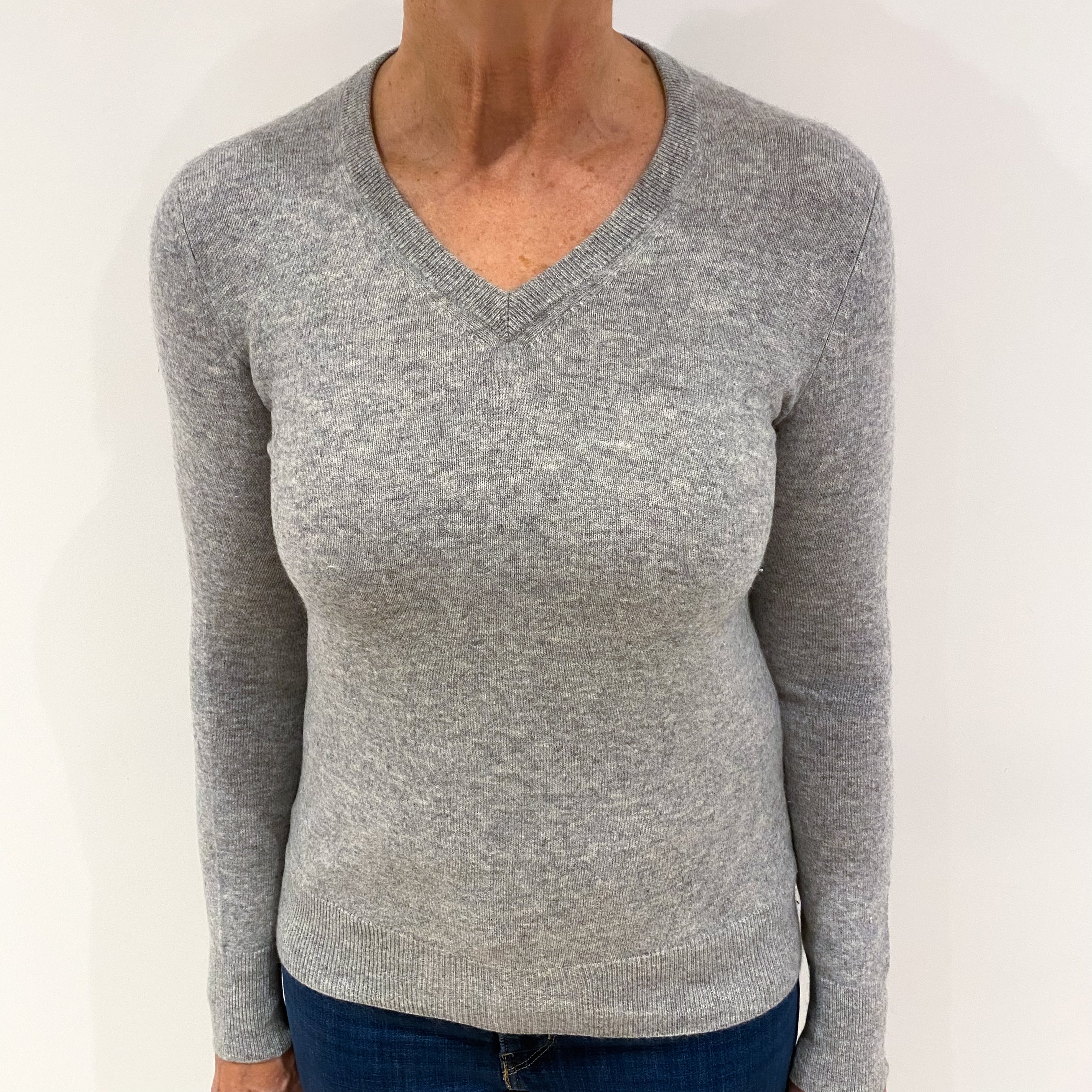 Smoke Grey Cashmere V Neck Jumper Medium