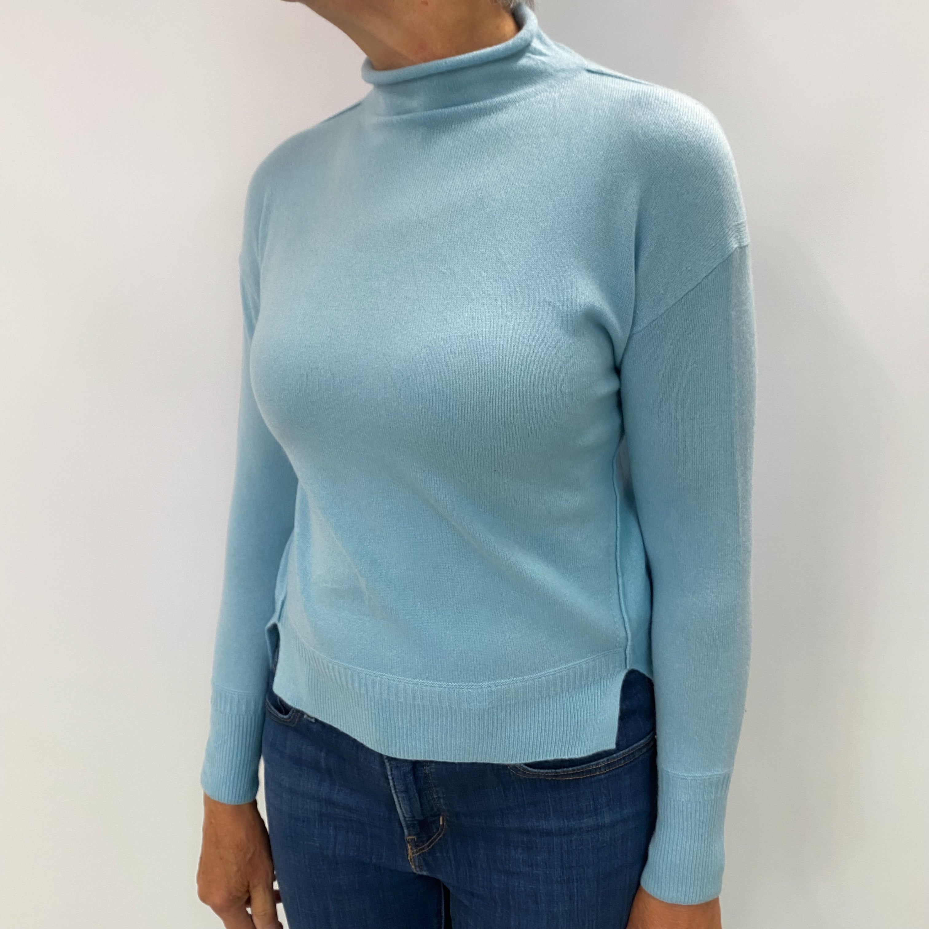 Pale Blue Cashmere Turtle Neck Jumper Medium