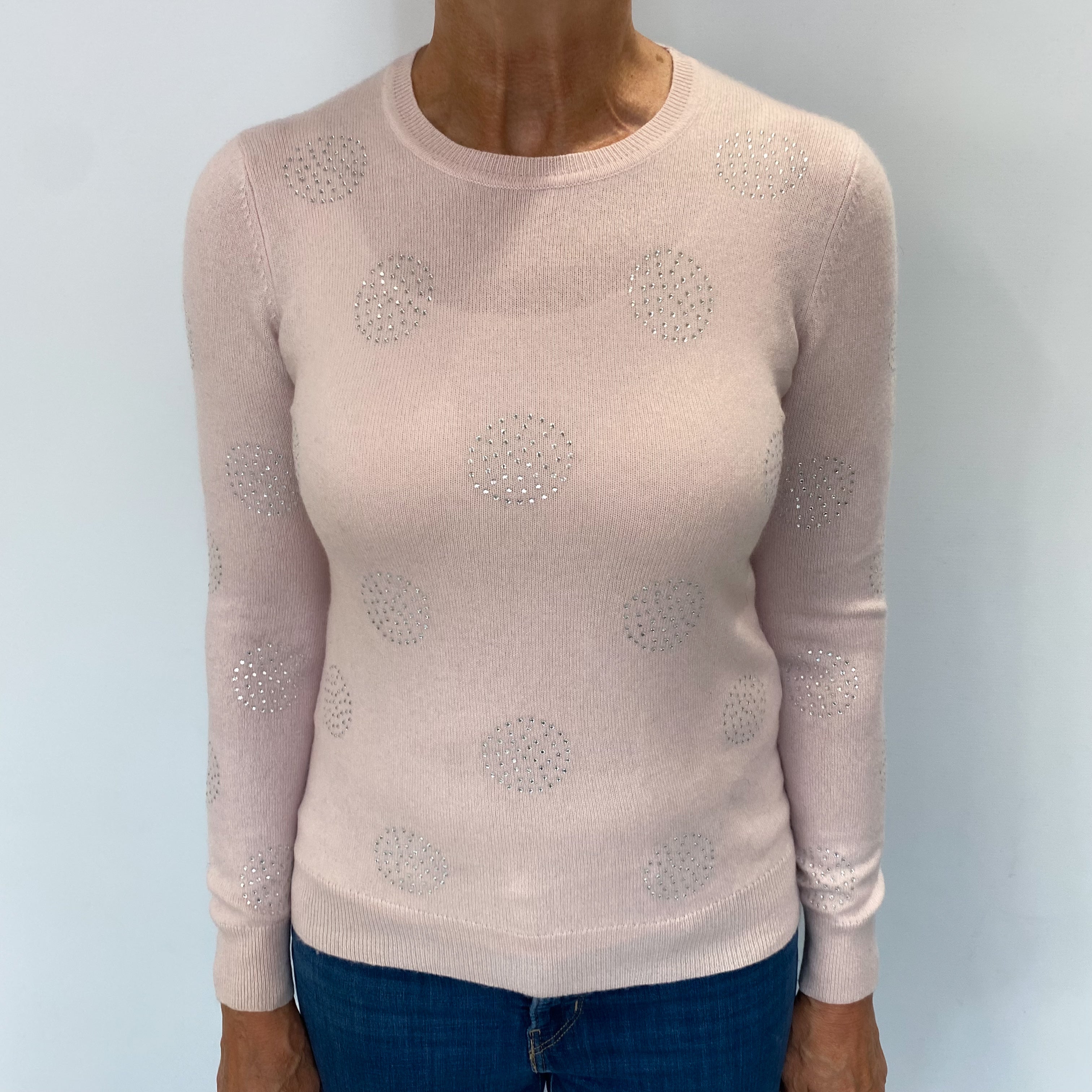 Shell Pink Patterned Cashmere Crew Neck Jumper Medium