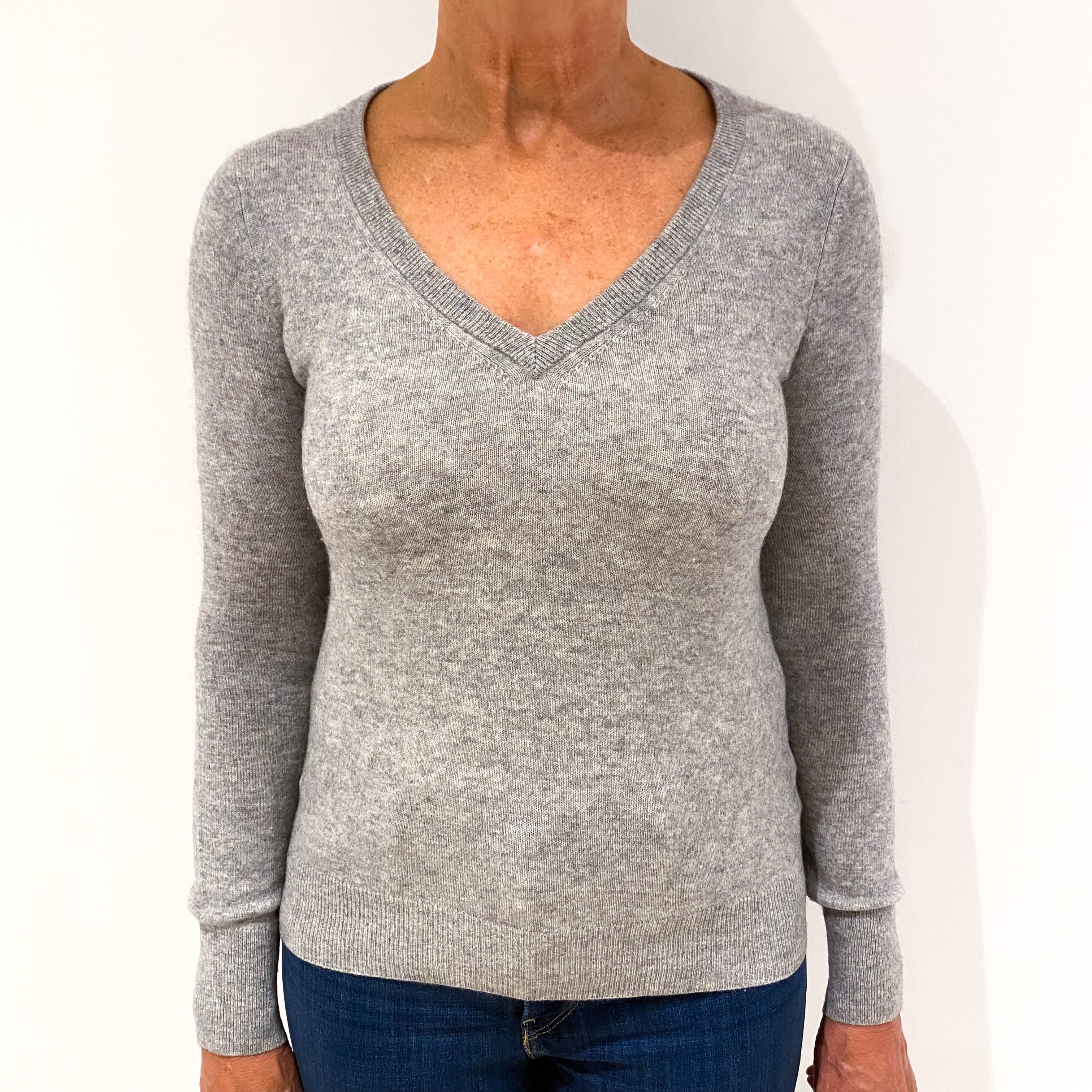 Smoke Grey Cashmere V-Neck Jumper Medium