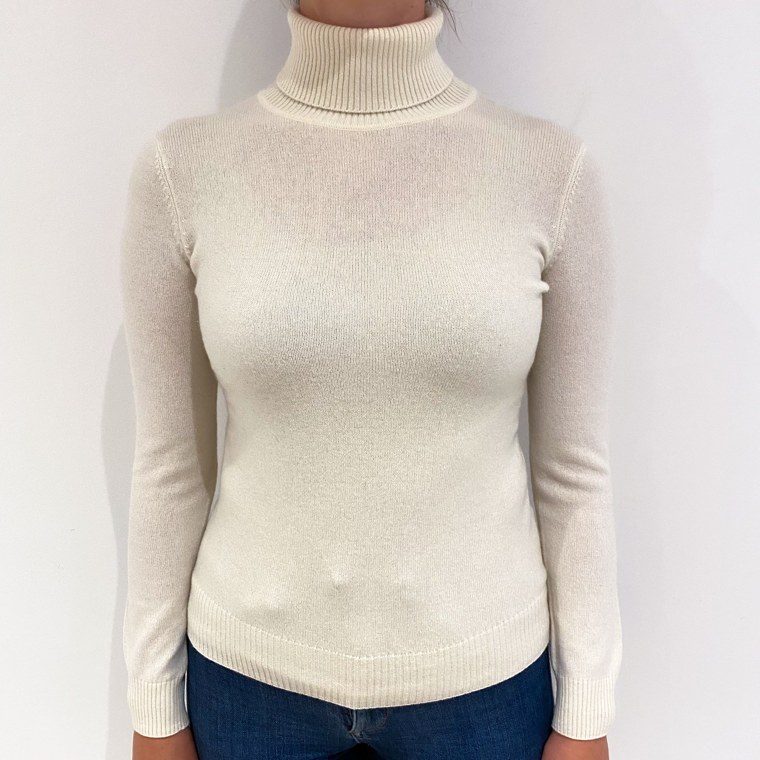 Vanilla Cream Cashmere Polo Neck Jumper Small