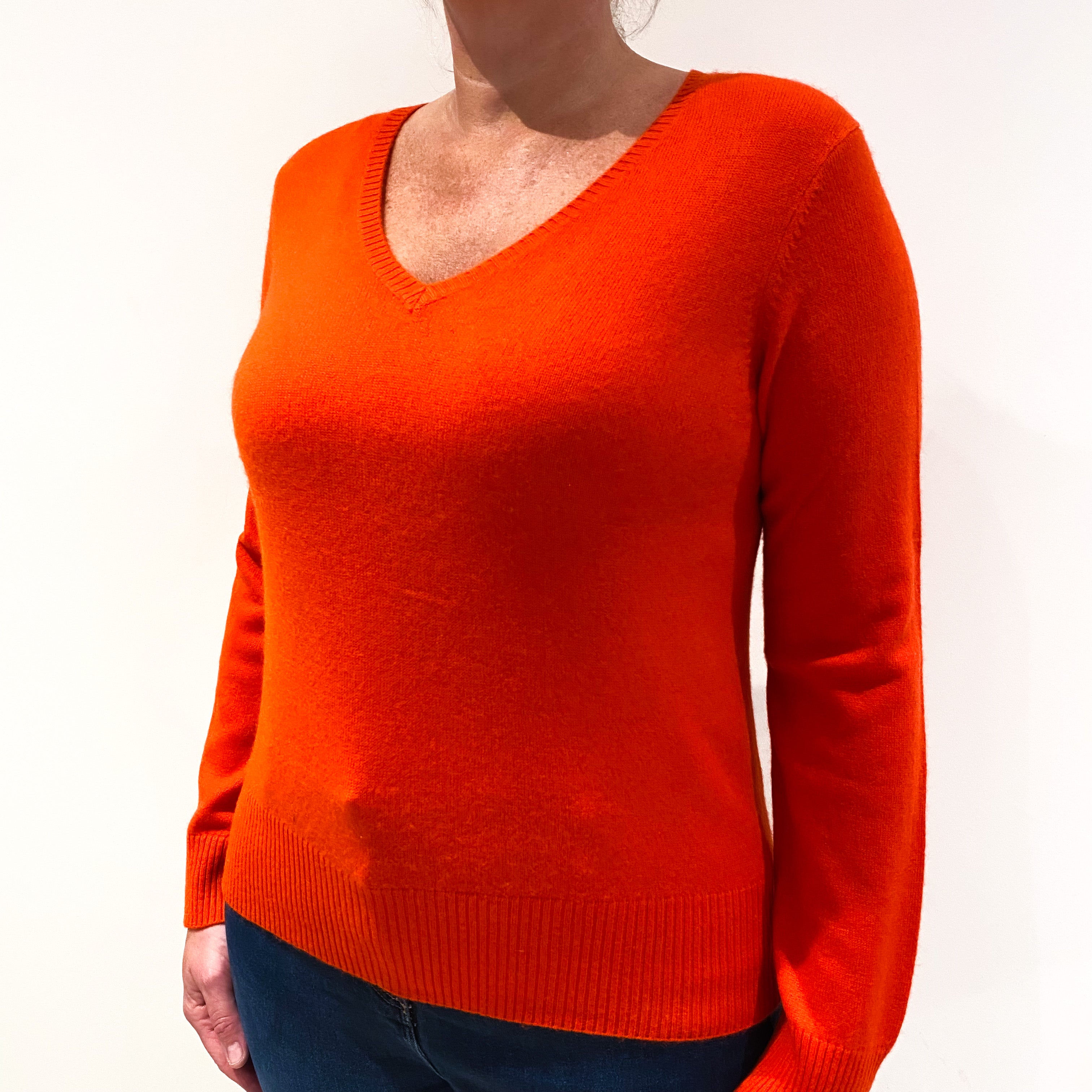 Vermilion Orange Cashmere V-Neck Jumper Large