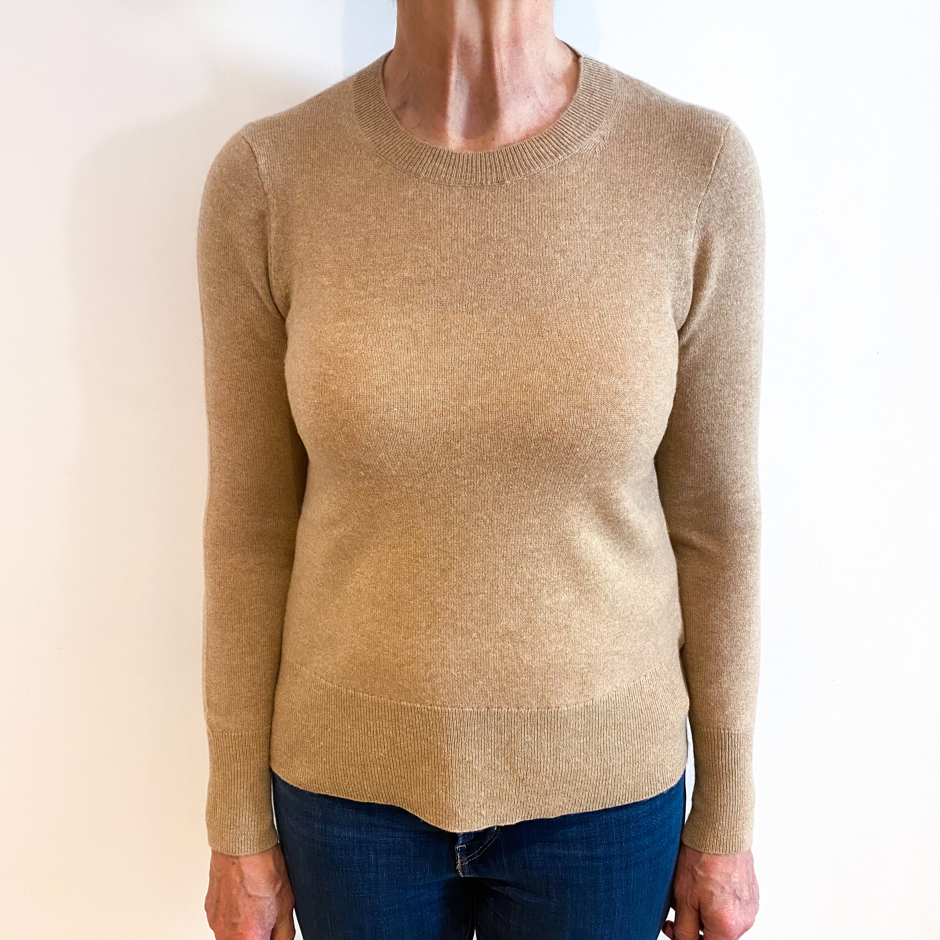 Camel Brown Cashmere Crew Neck Jumper Medium