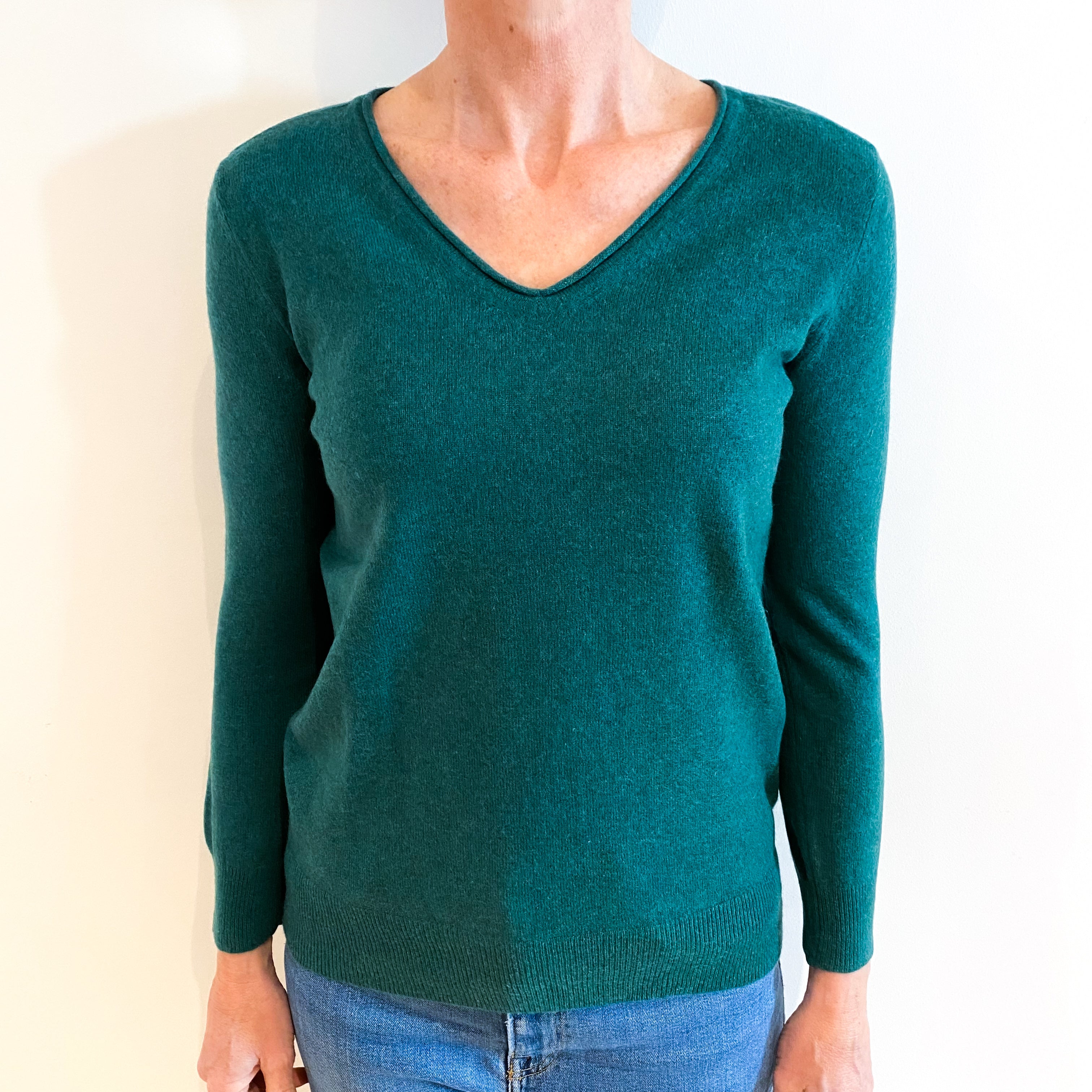 Forest Green Cashmere V Neck Jumper Small