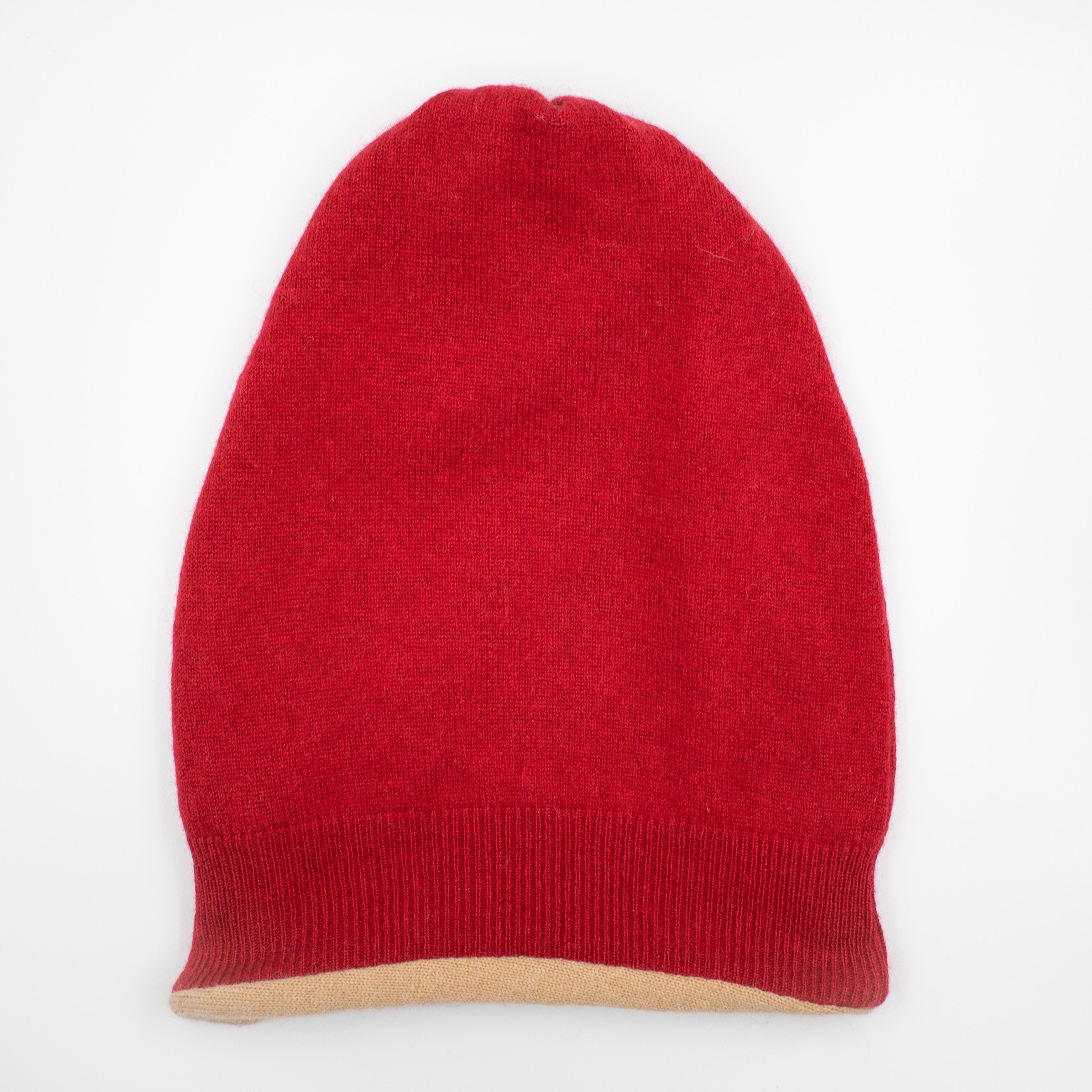 Berry Red and Caramel Reversible Slouchy Beanie Hat