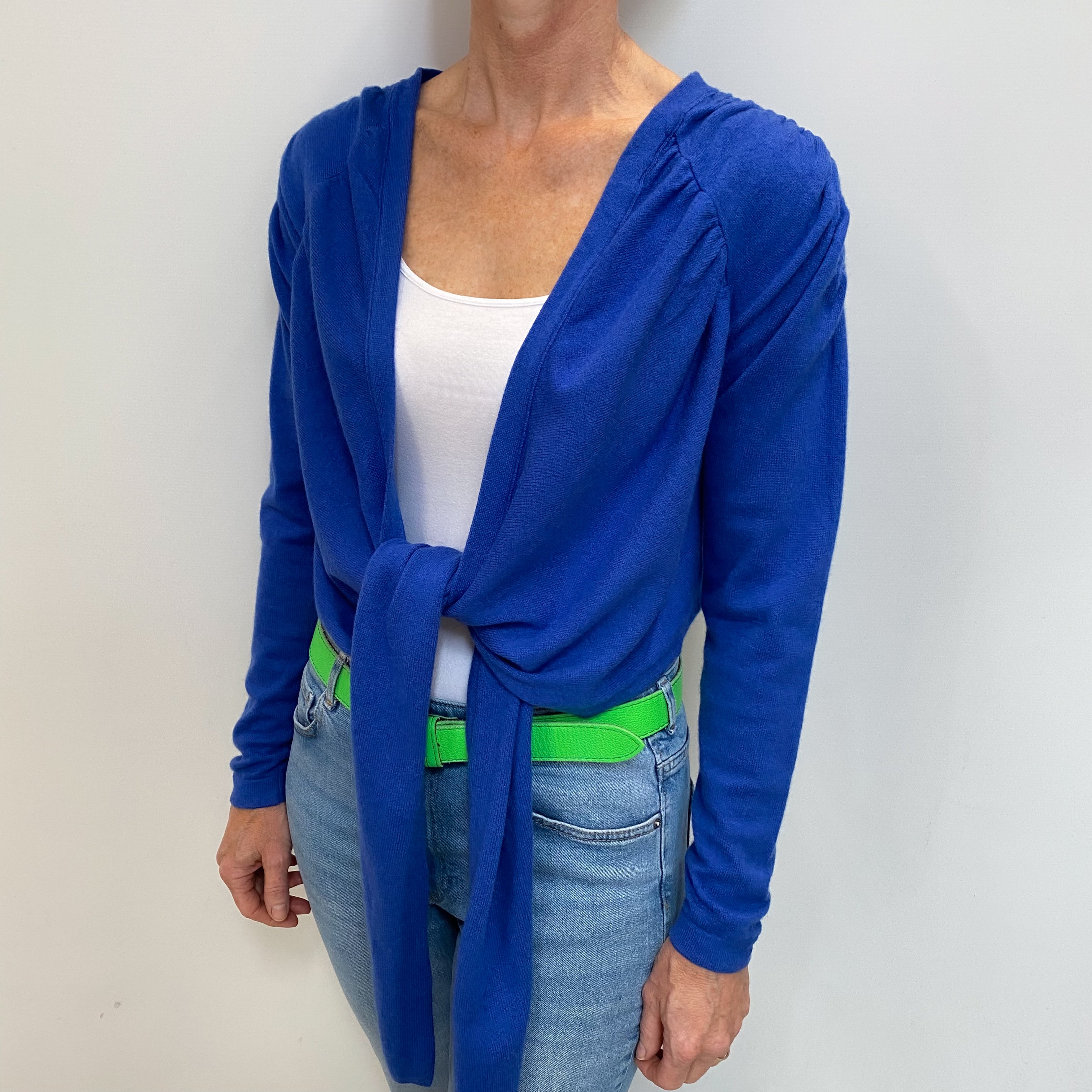 Cobalt Blue Cashmere Tie Front Cardigan Small