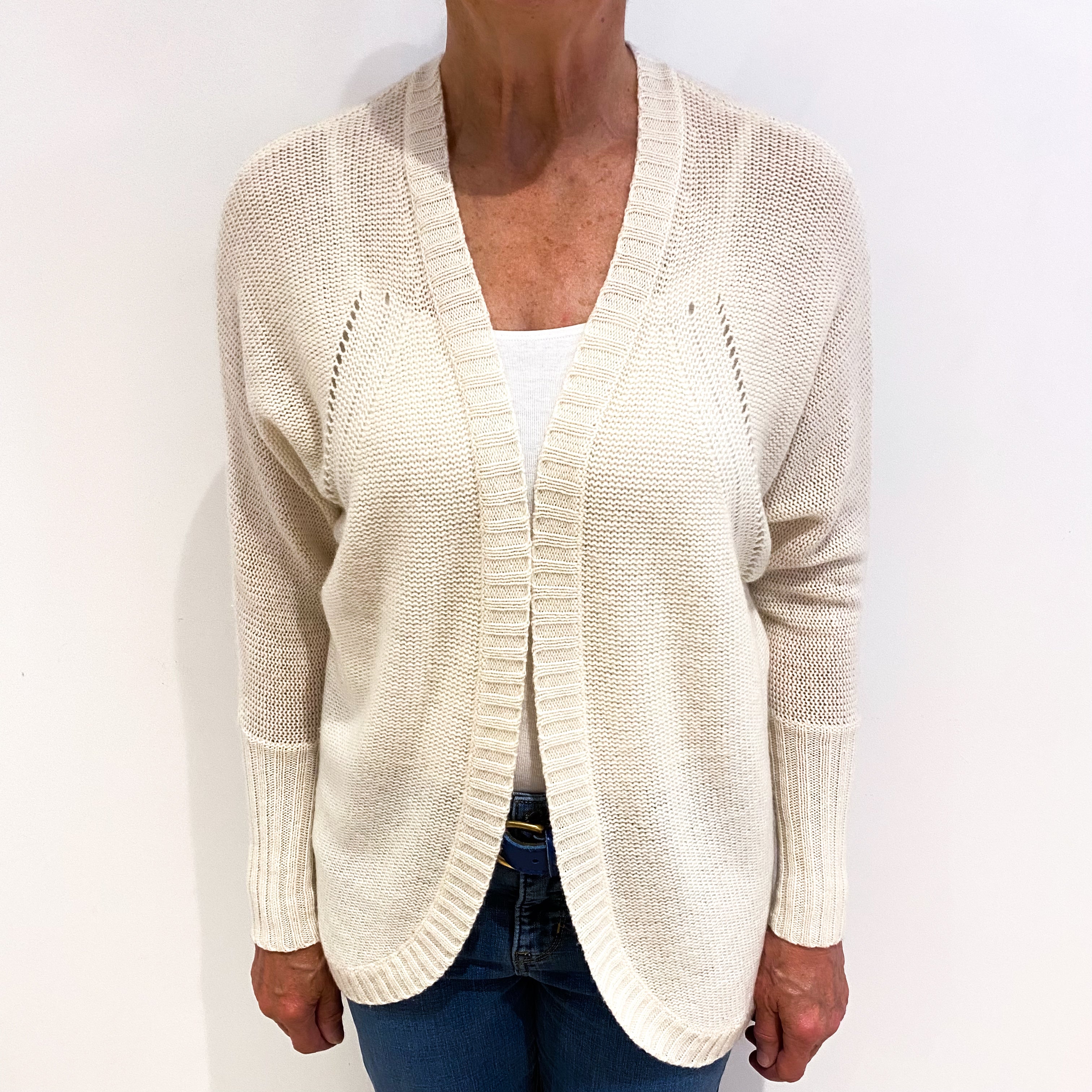 Vanilla Cream Cashmere Edge To Edge Cardigan Medium