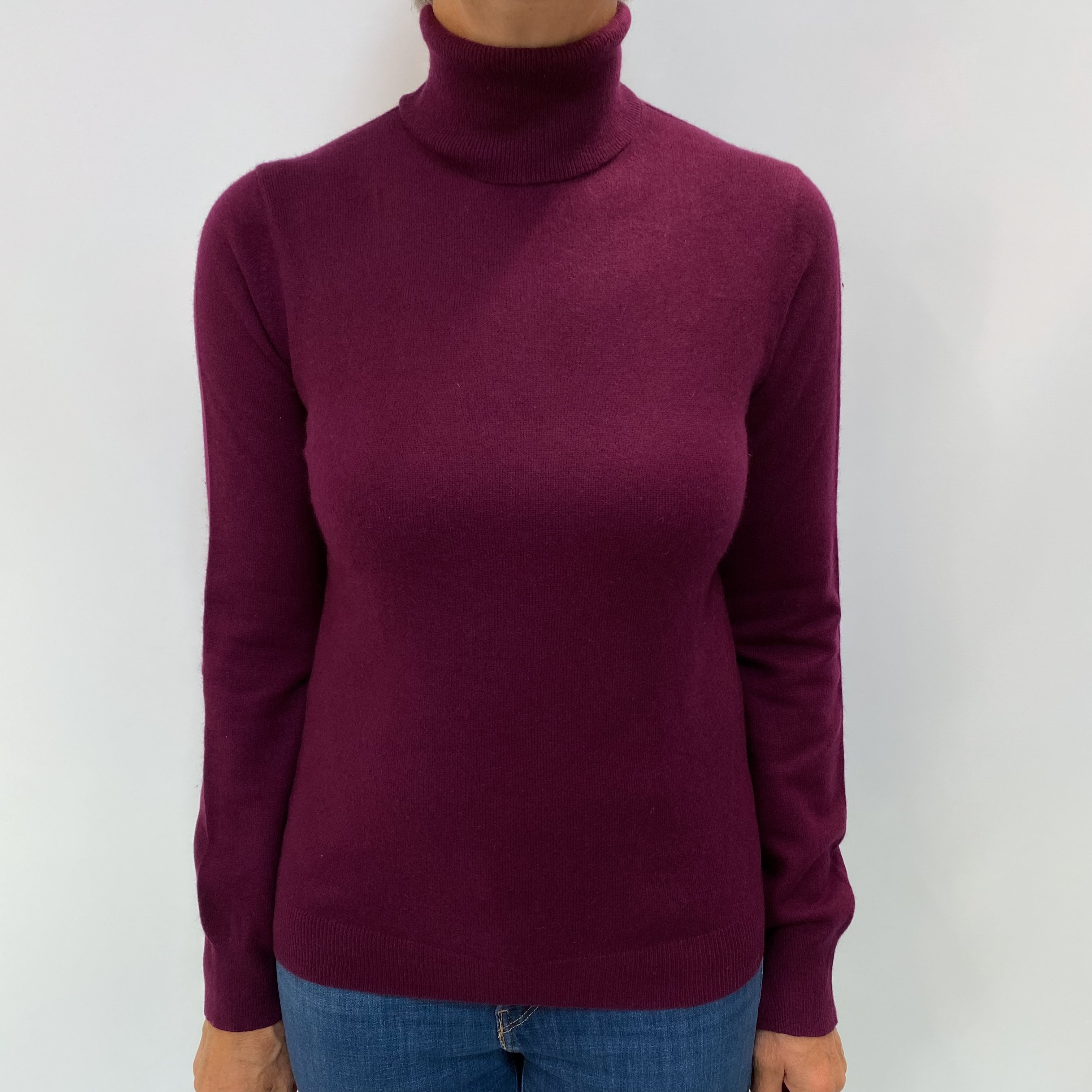 Aubergine Purple Cashmere Polo Neck Jumper Medium