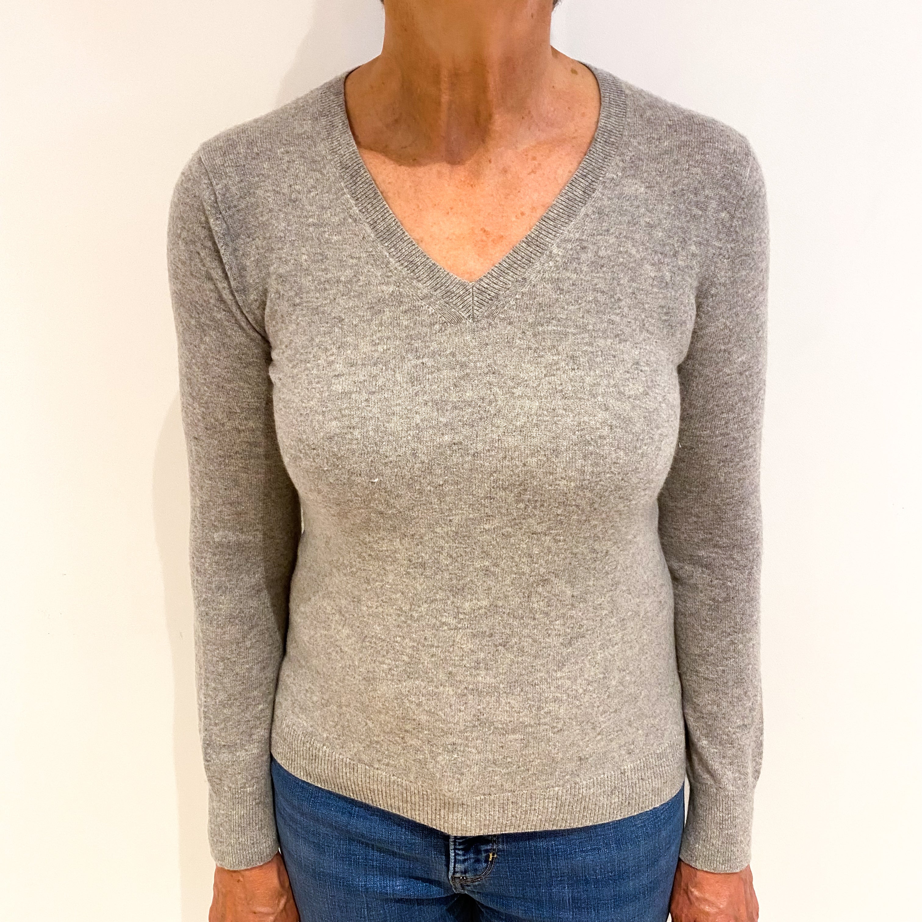 Smoke Grey Cashmere V Neck Jumper Medium