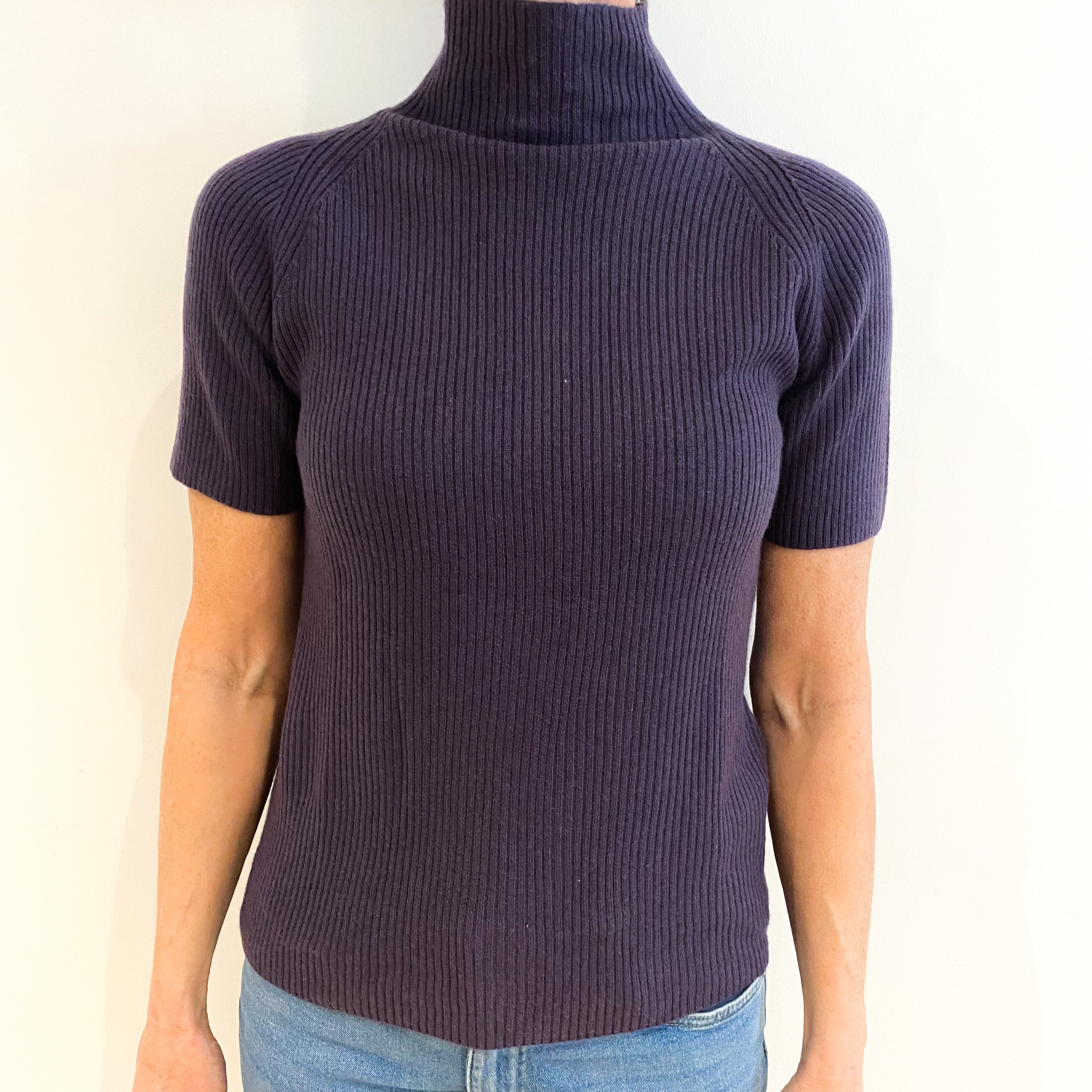 Dusky Purple Cashmere Turtle Neck Short Sleeved Jumper Small