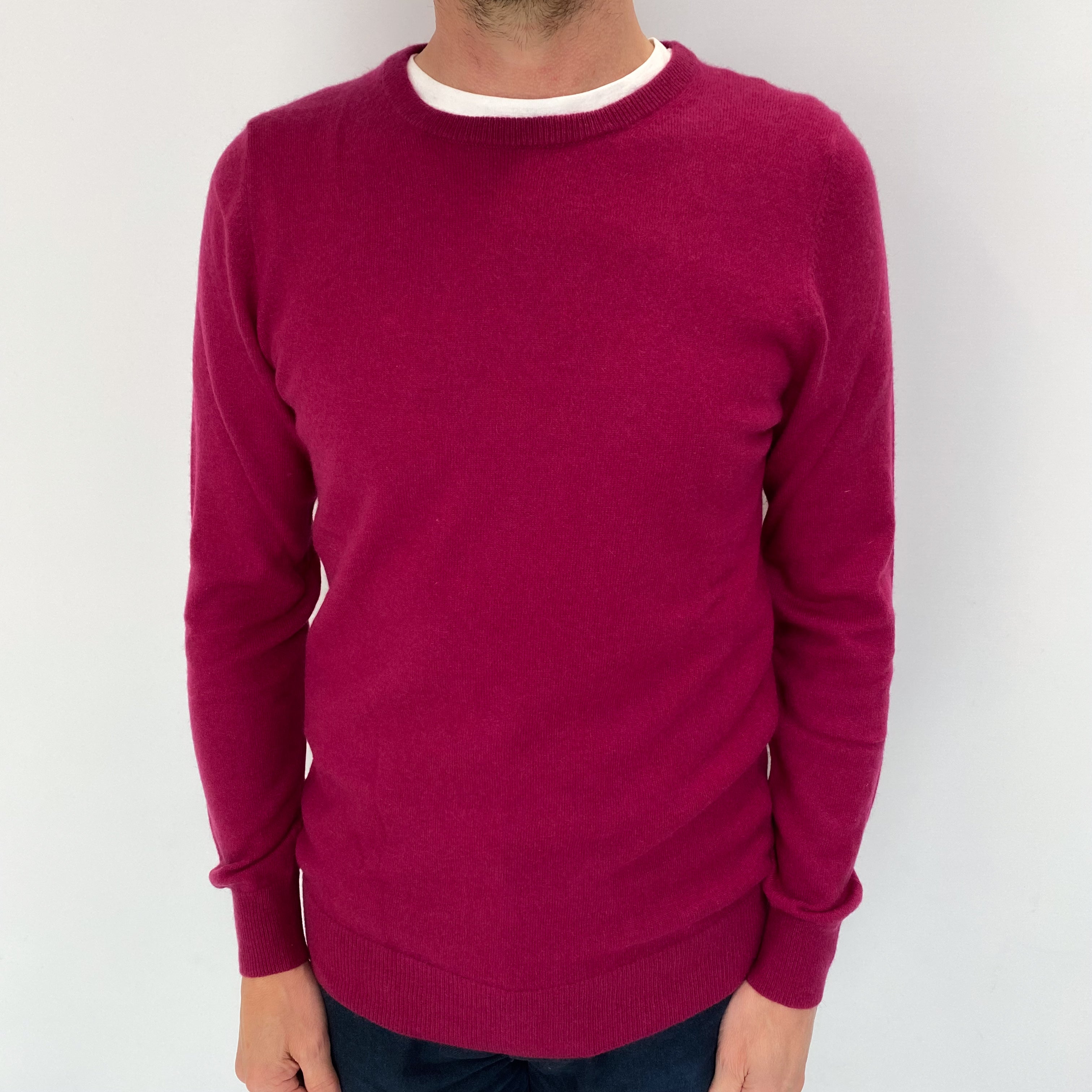 Men's Cherry Pink Cashmere Crew Neck Jumper Small