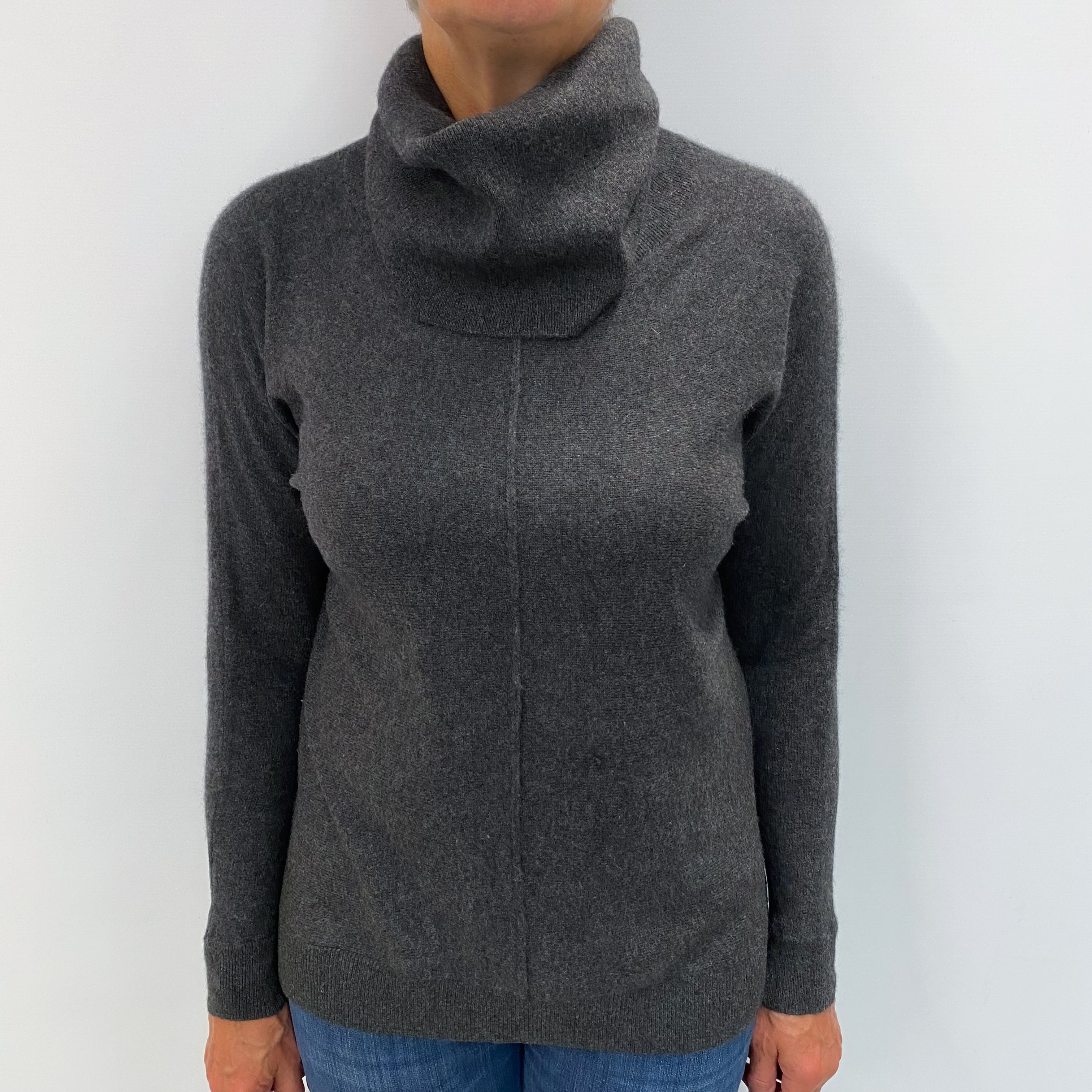 Charcoal Grey Cashmere Cowl Neck Jumper Medium