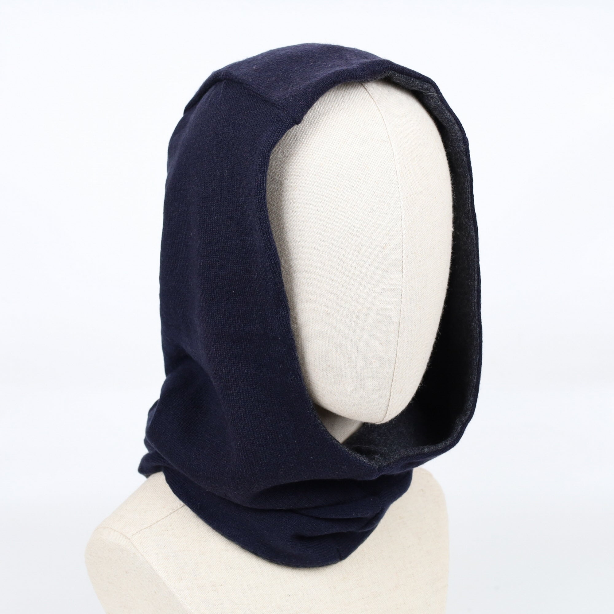 Navy and Dark Grey Luxury Reversible Cashmere Hood Unisex