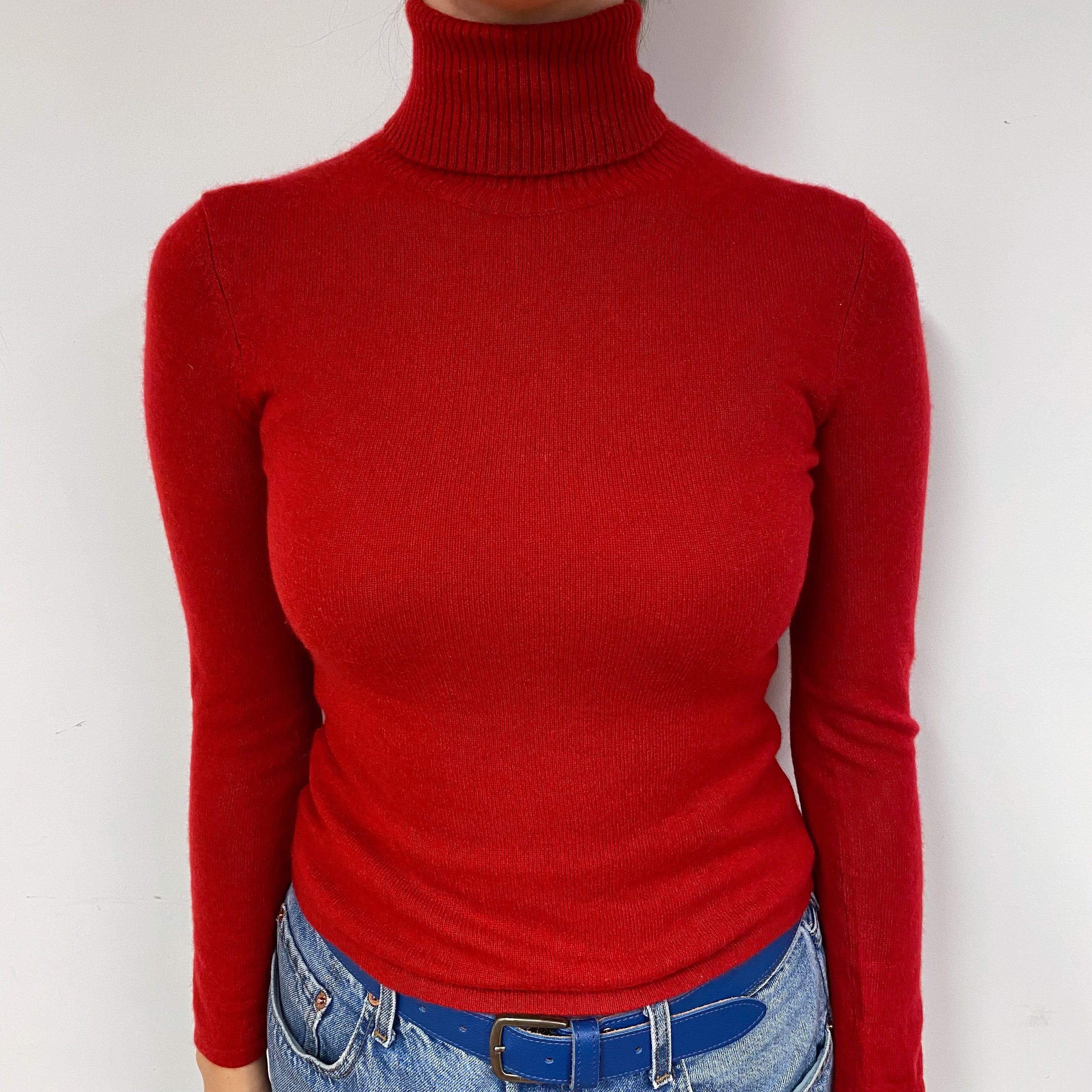 Post Box Red Cashmere Polo Neck Jumper Small