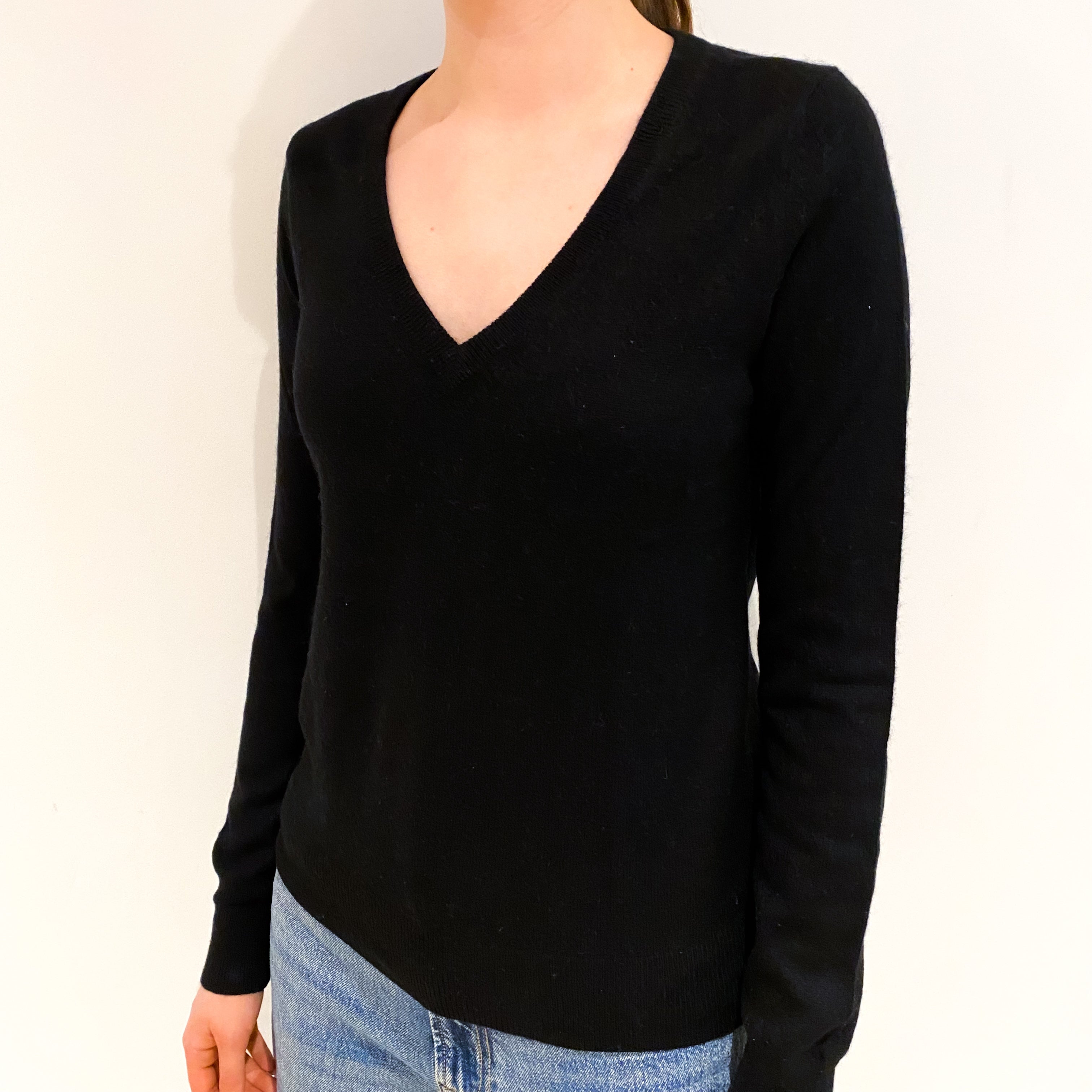 Black Cashmere V Neck Jumper Extra Small