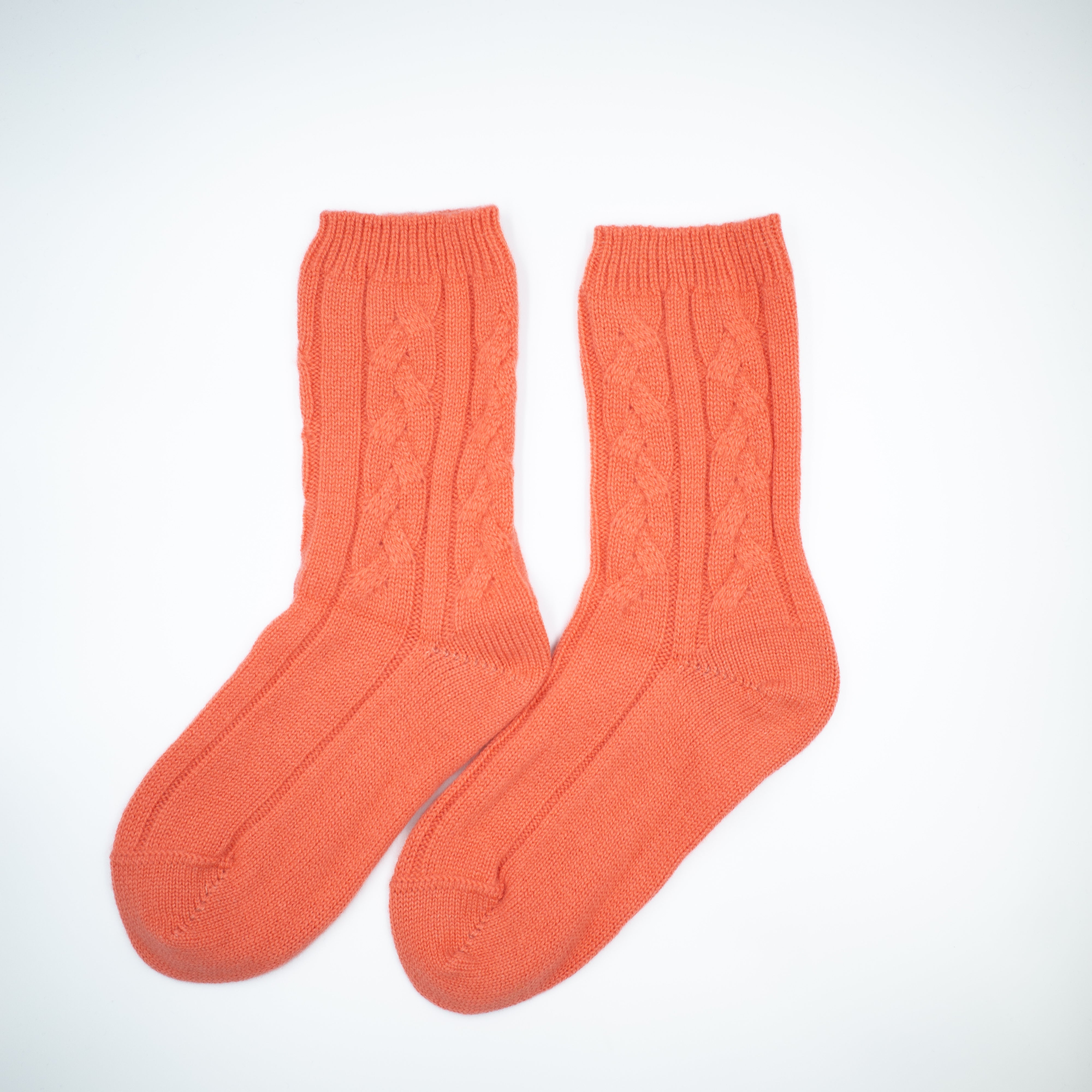 New Scottish Coral Orange Cable Cashmere Bed Socks