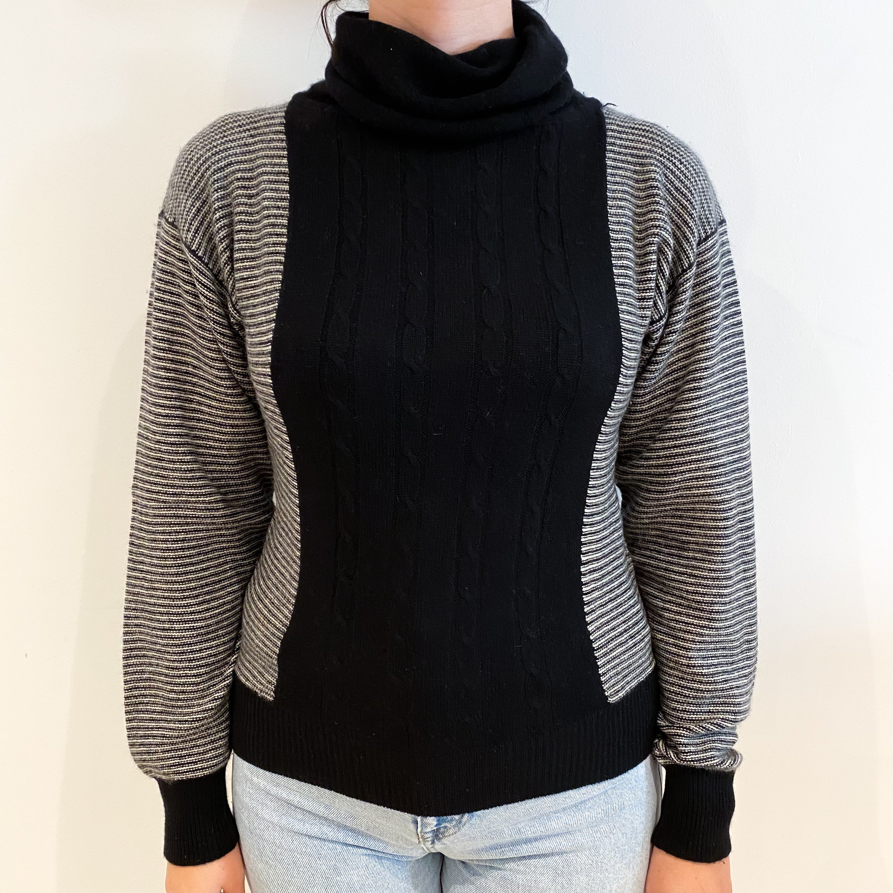 Black and Ivory Polo Neck Jumper Small