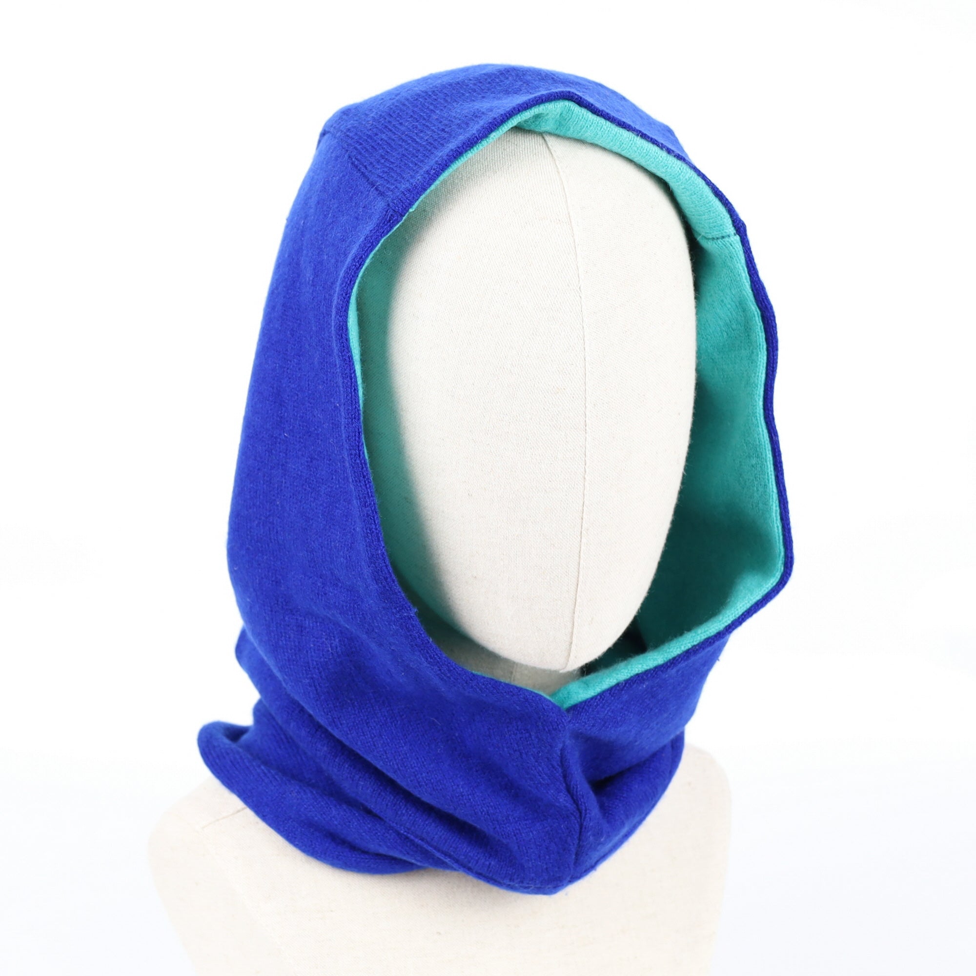 Peacock and Turquoise Blue Luxury Reversible Cashmere Hood Unisex