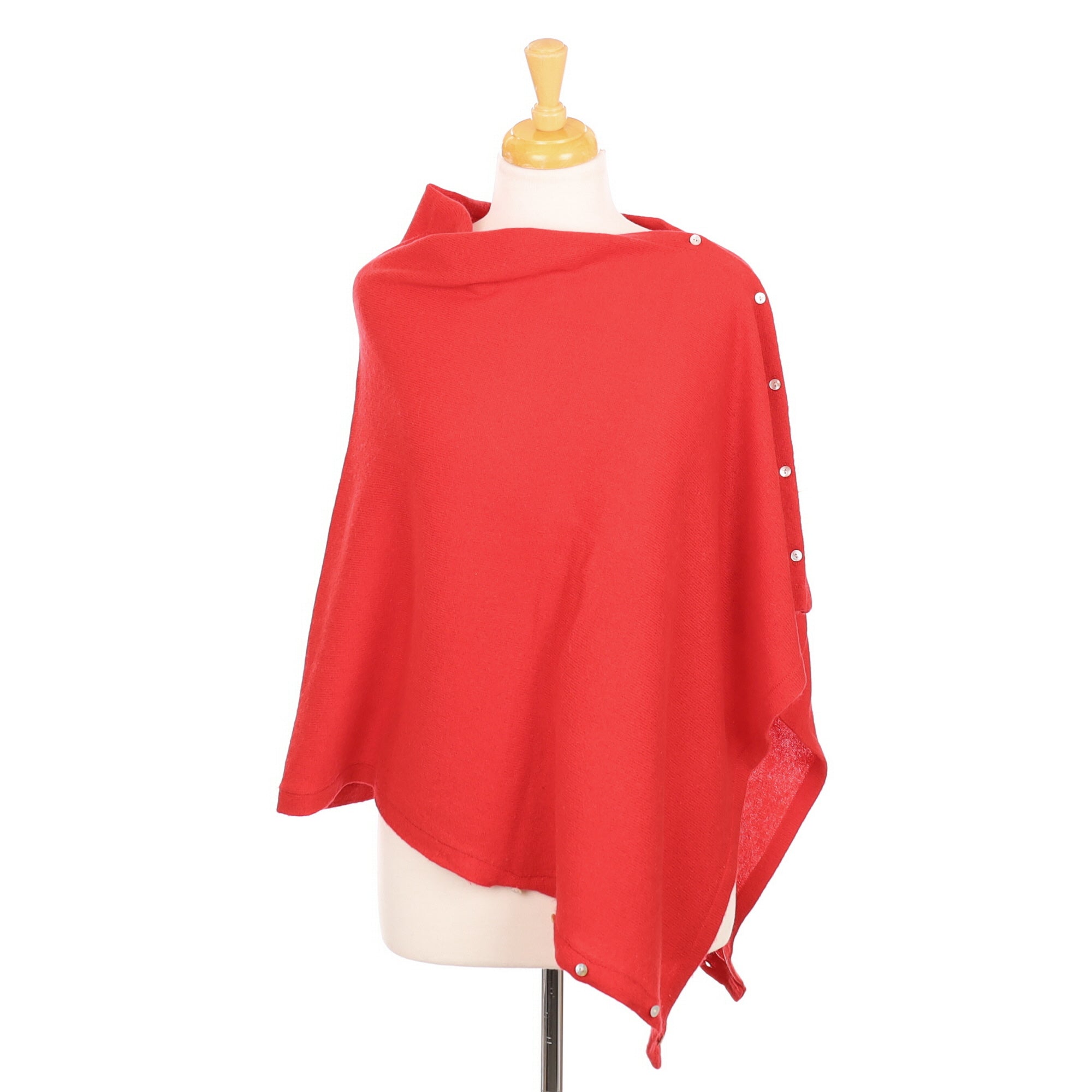 Scarlet Red Buttoned Cashmere Poncho