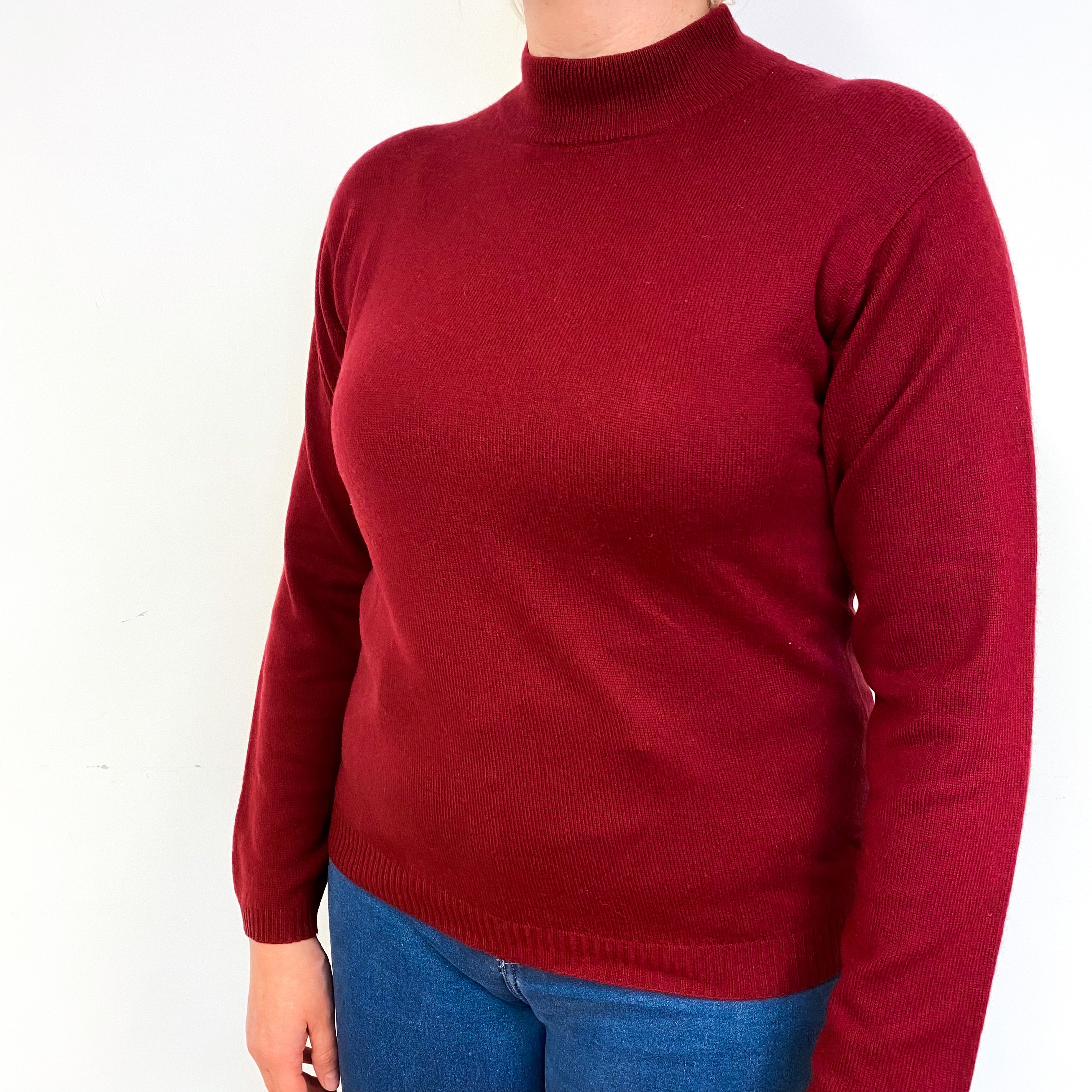 Burgundy Red Cashmere Turtle Neck Jumper Large