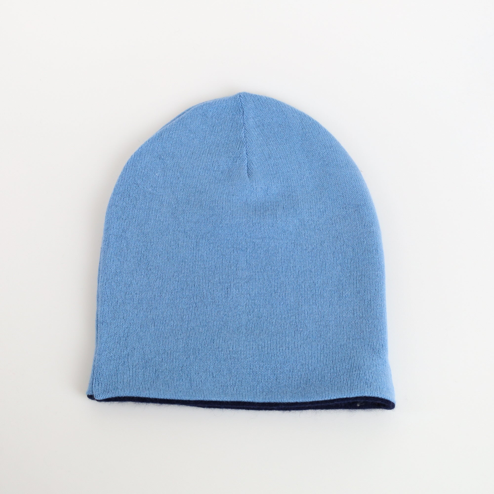 Navy and Cornflower Blue Reversible Cashmere Beanie Hat