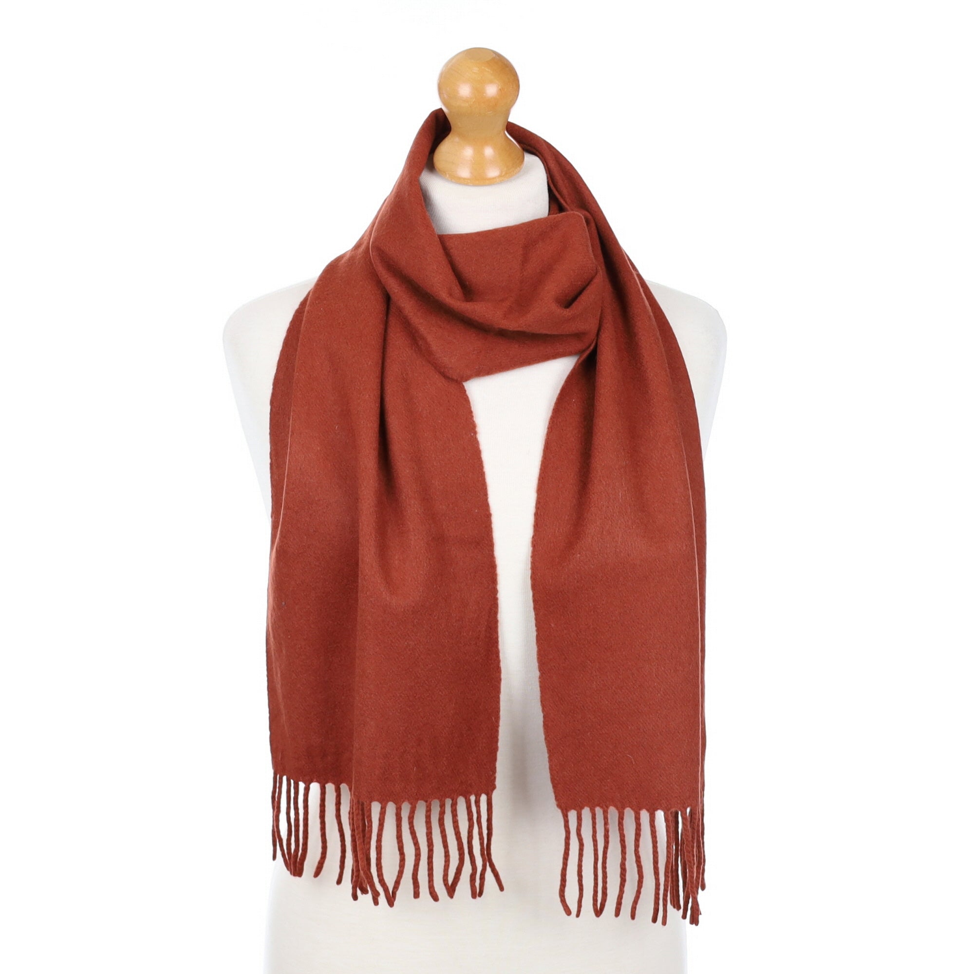 Rust Red Fringed Cashmere Woven Scarf