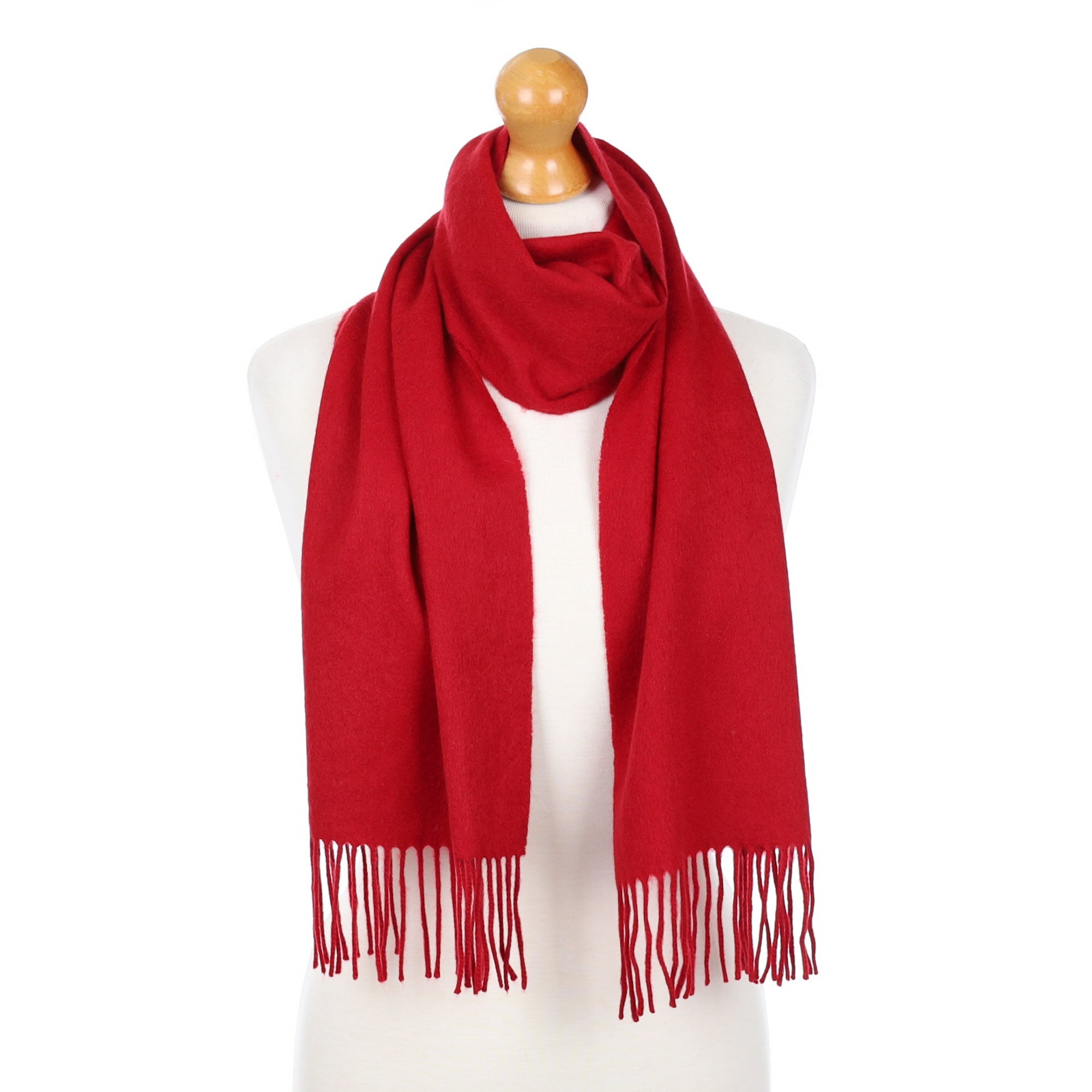 Crimson Red Fringed Cashmere Woven Scarf