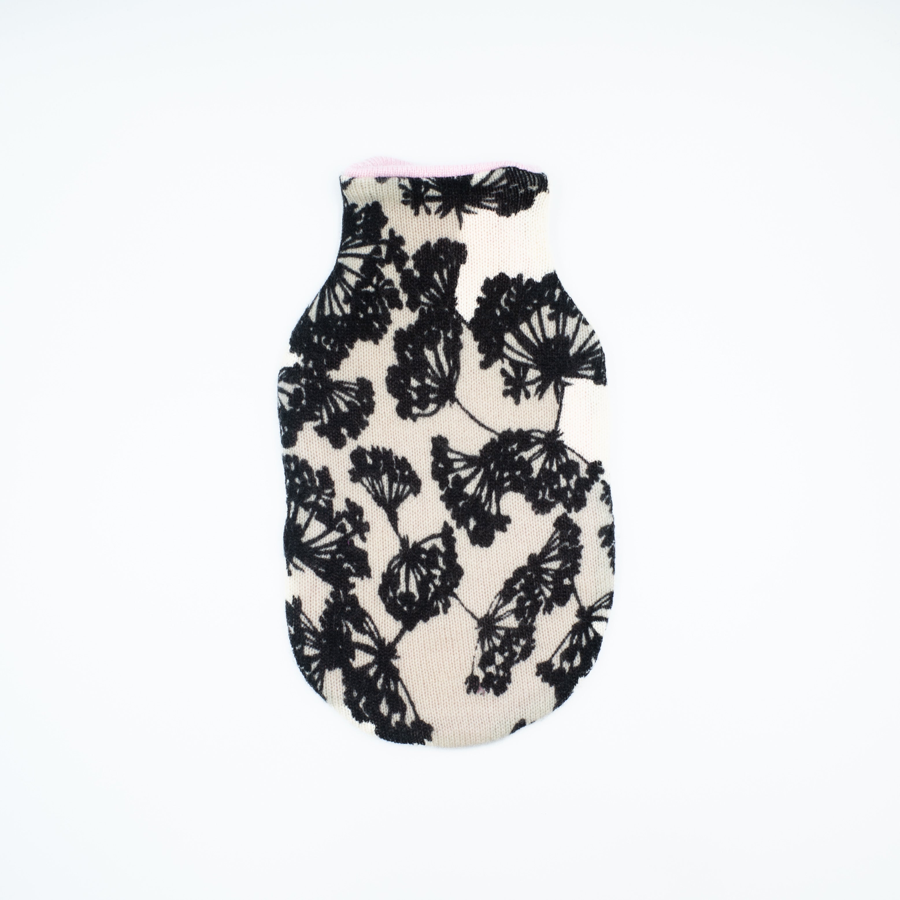 Black and Cream Floral Cashmere Small Hot Water Bottle