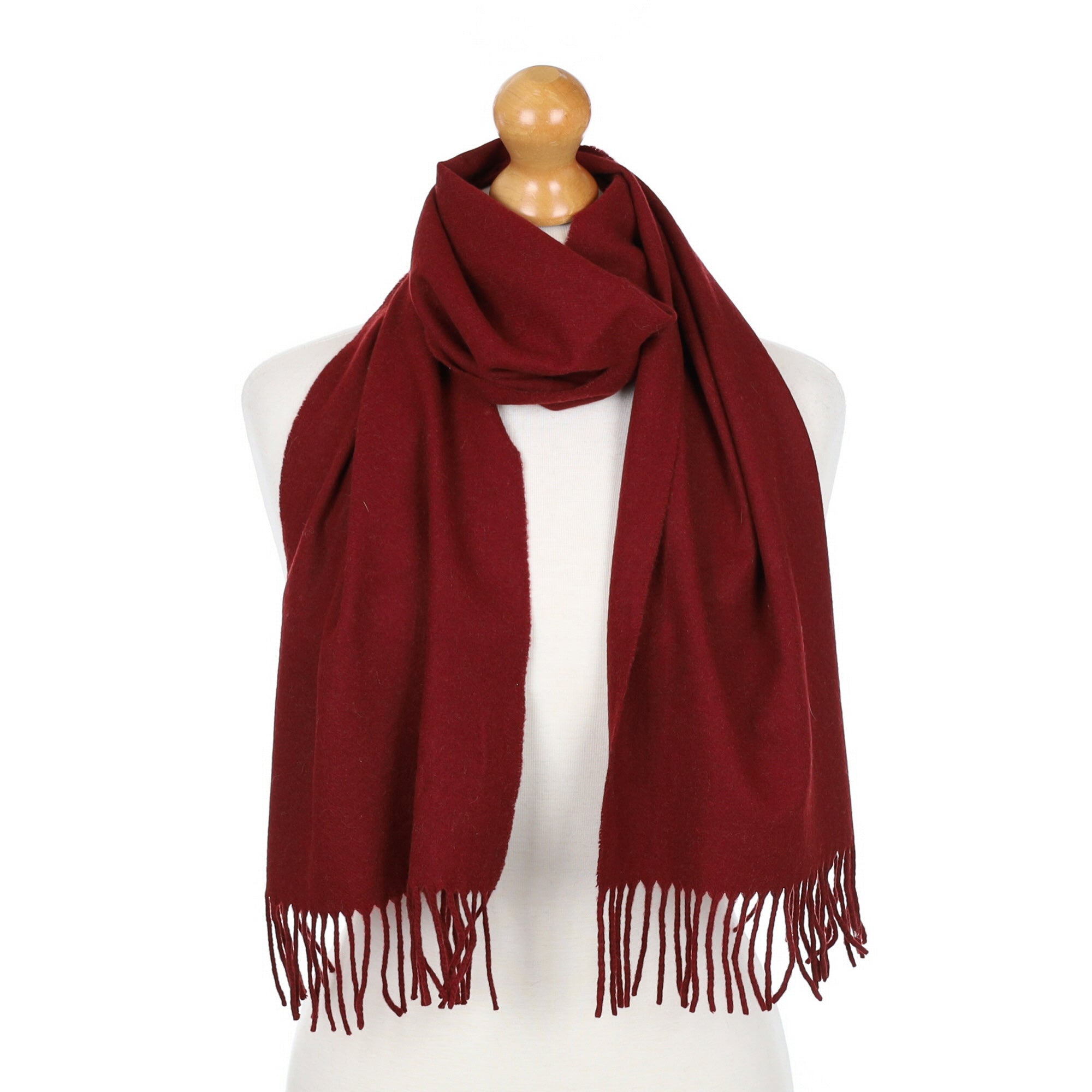 Burgundy Red Fringed Cashmere Woven Scarf