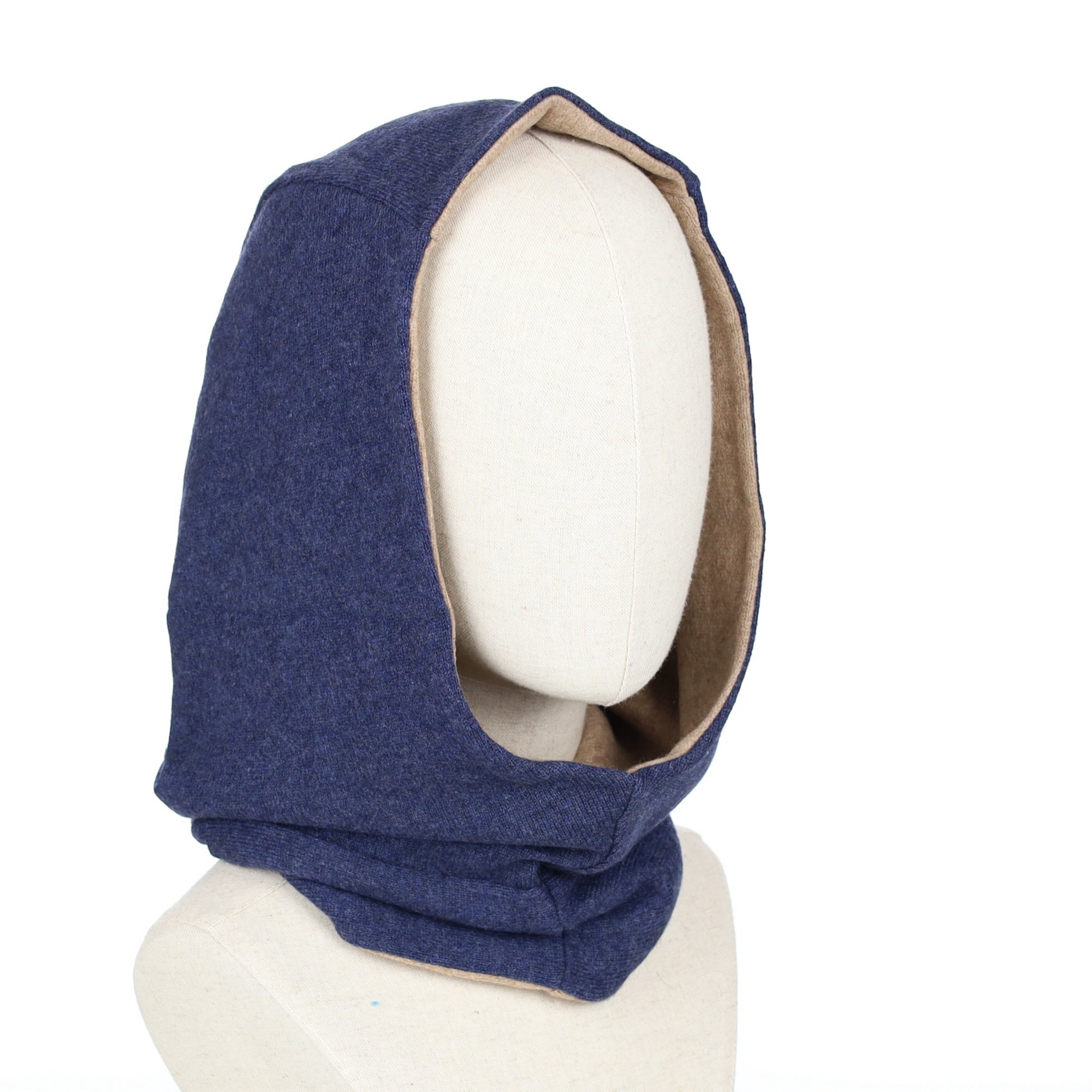 Naval Blue and Taupe Luxury Reversible Cashmere Hood Unisex