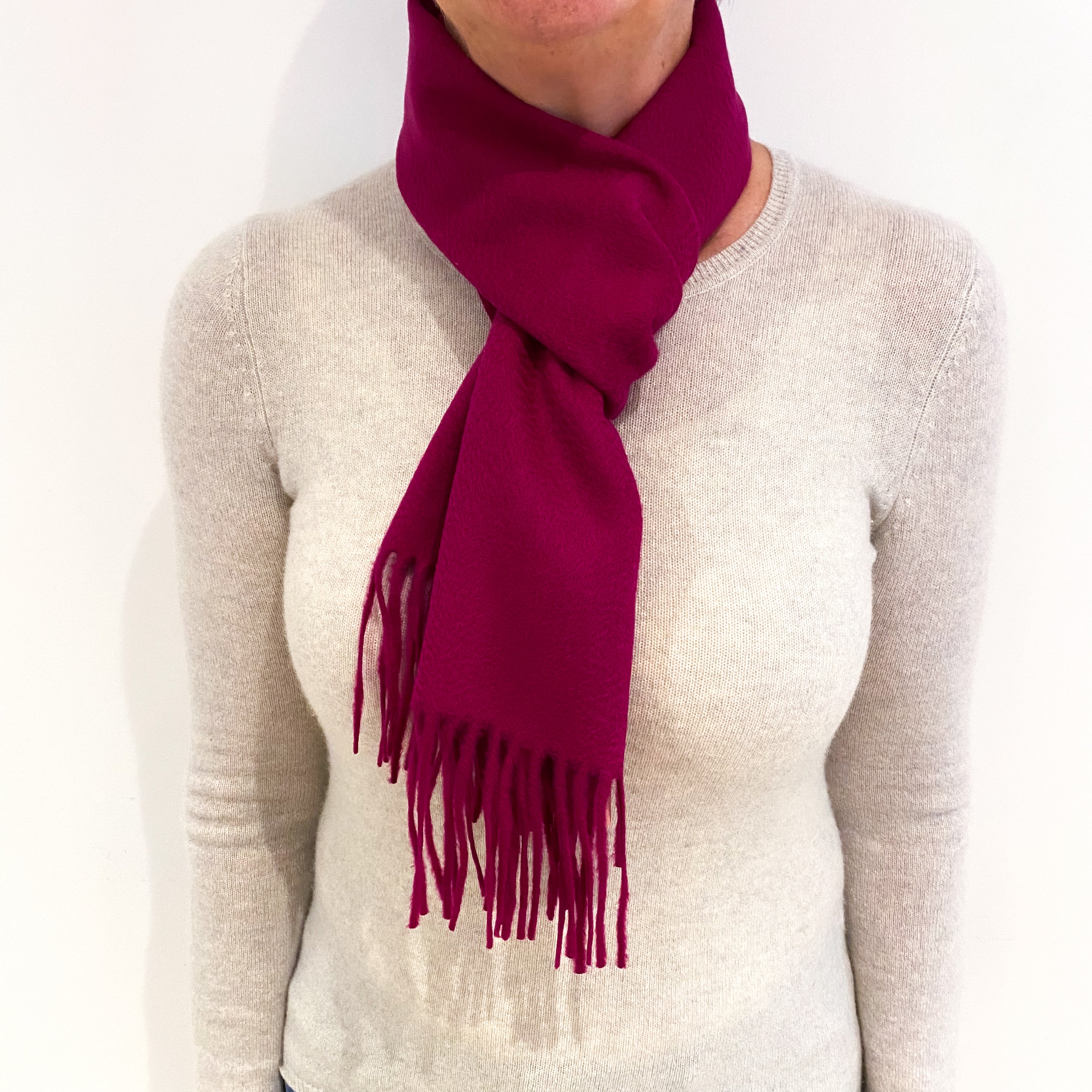 Deep Magenta Cashmere Woven Fringed Scarf