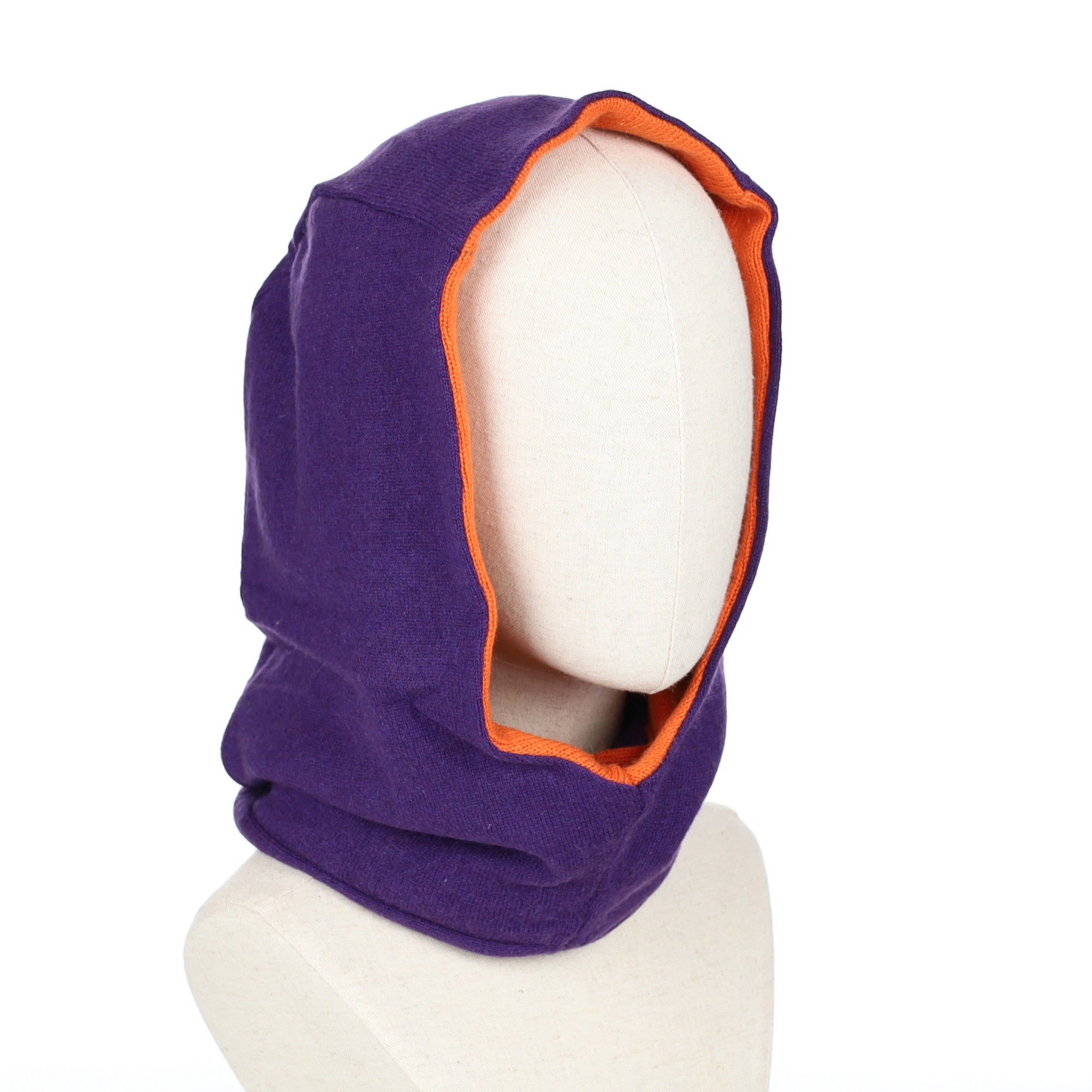 Iris Purple and Bright Orange Luxury Reversible Cashmere Hood Unisex