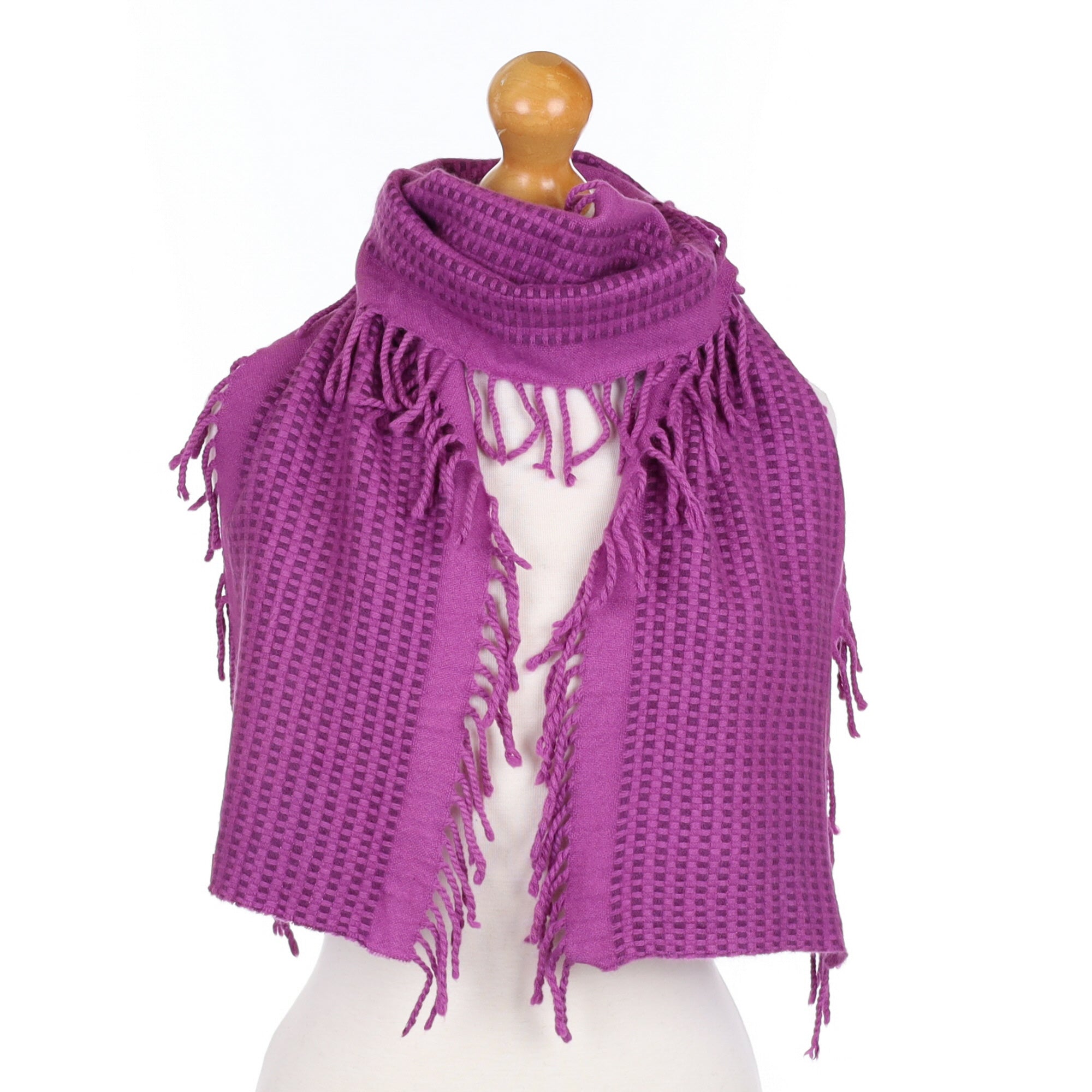 Violet Purple Cashmere Fringed Edge Woven Scarf