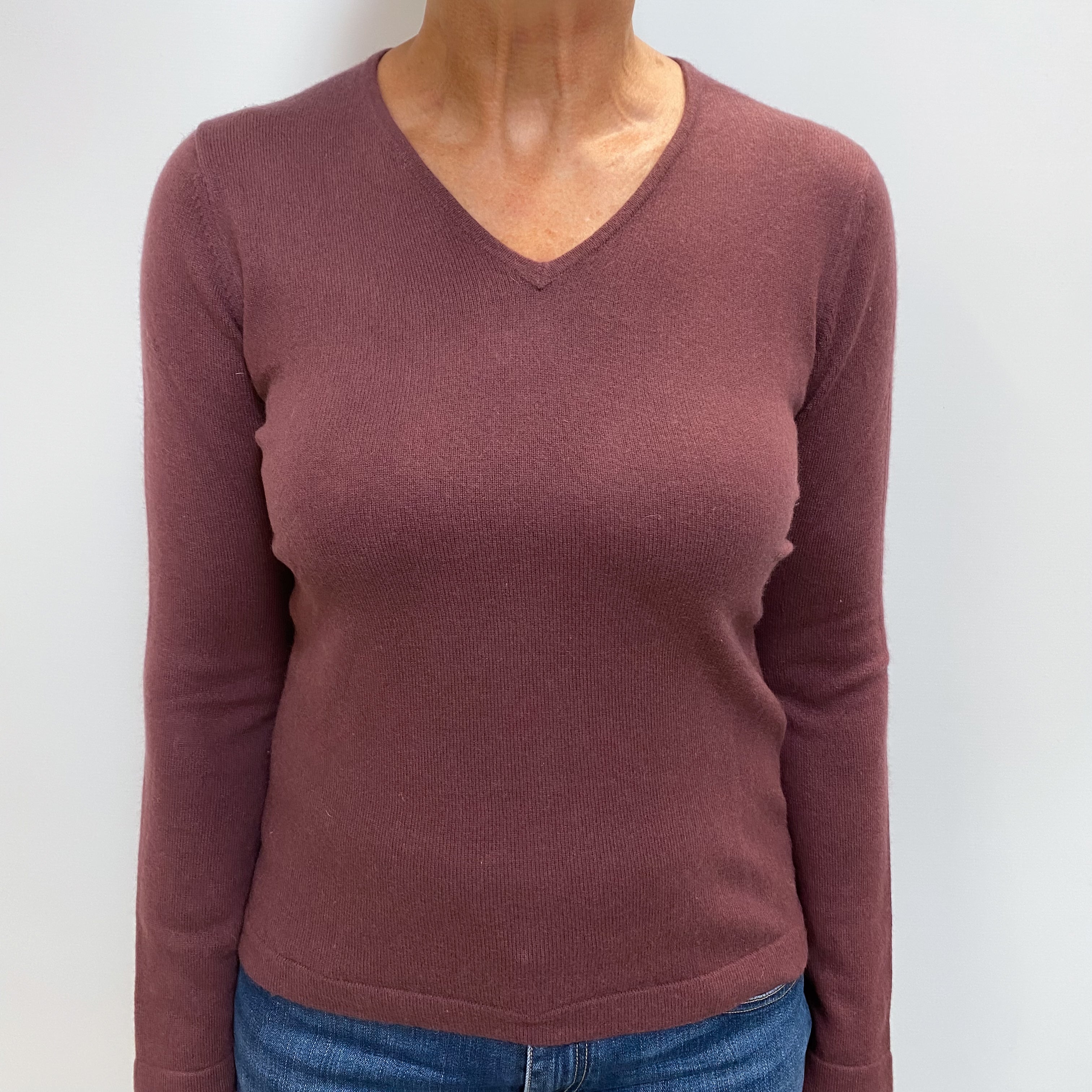 Mulberry Purple Cashmere V Neck Jumper Medium