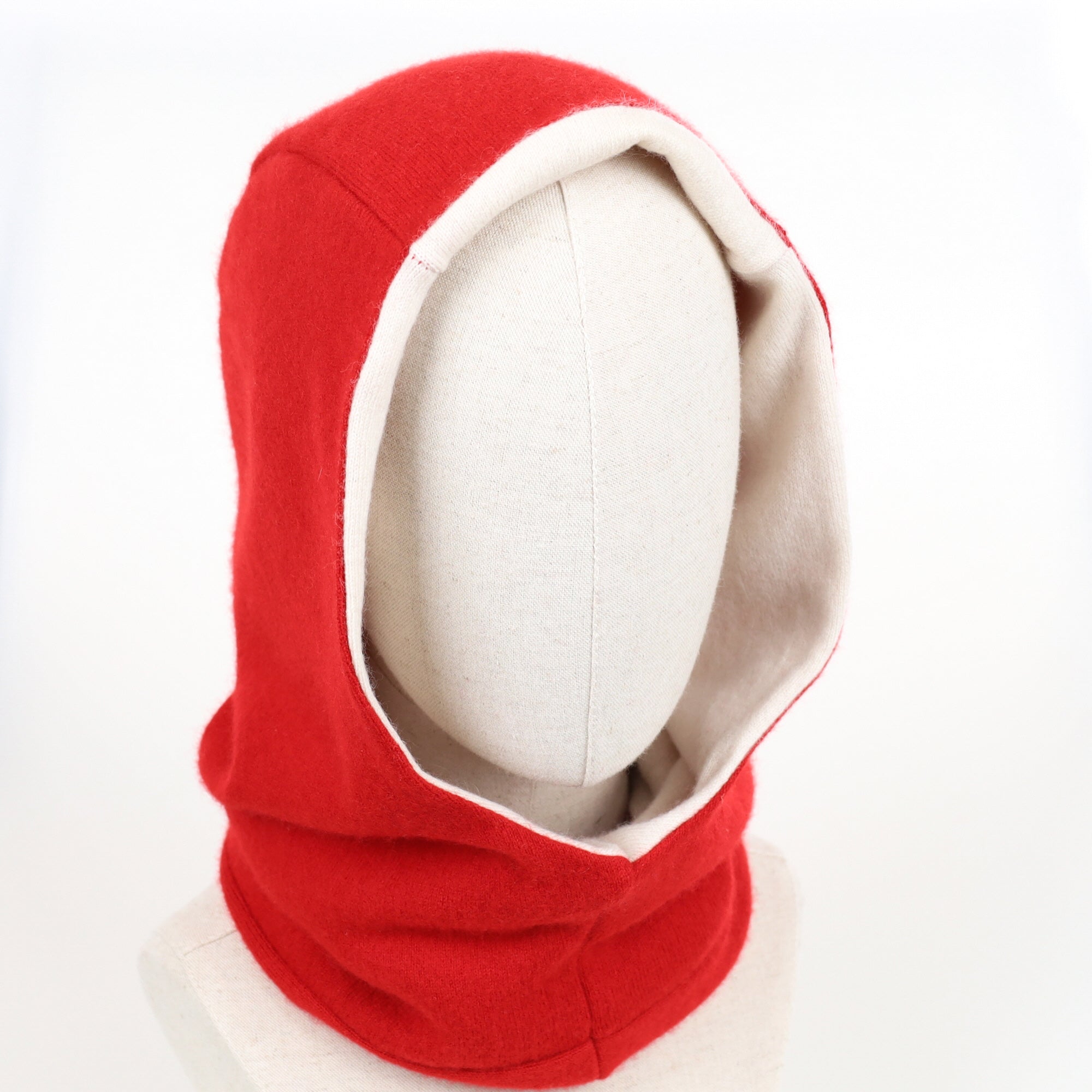 Postbox Red and White Luxury Reversible Cashmere Hood Unisex