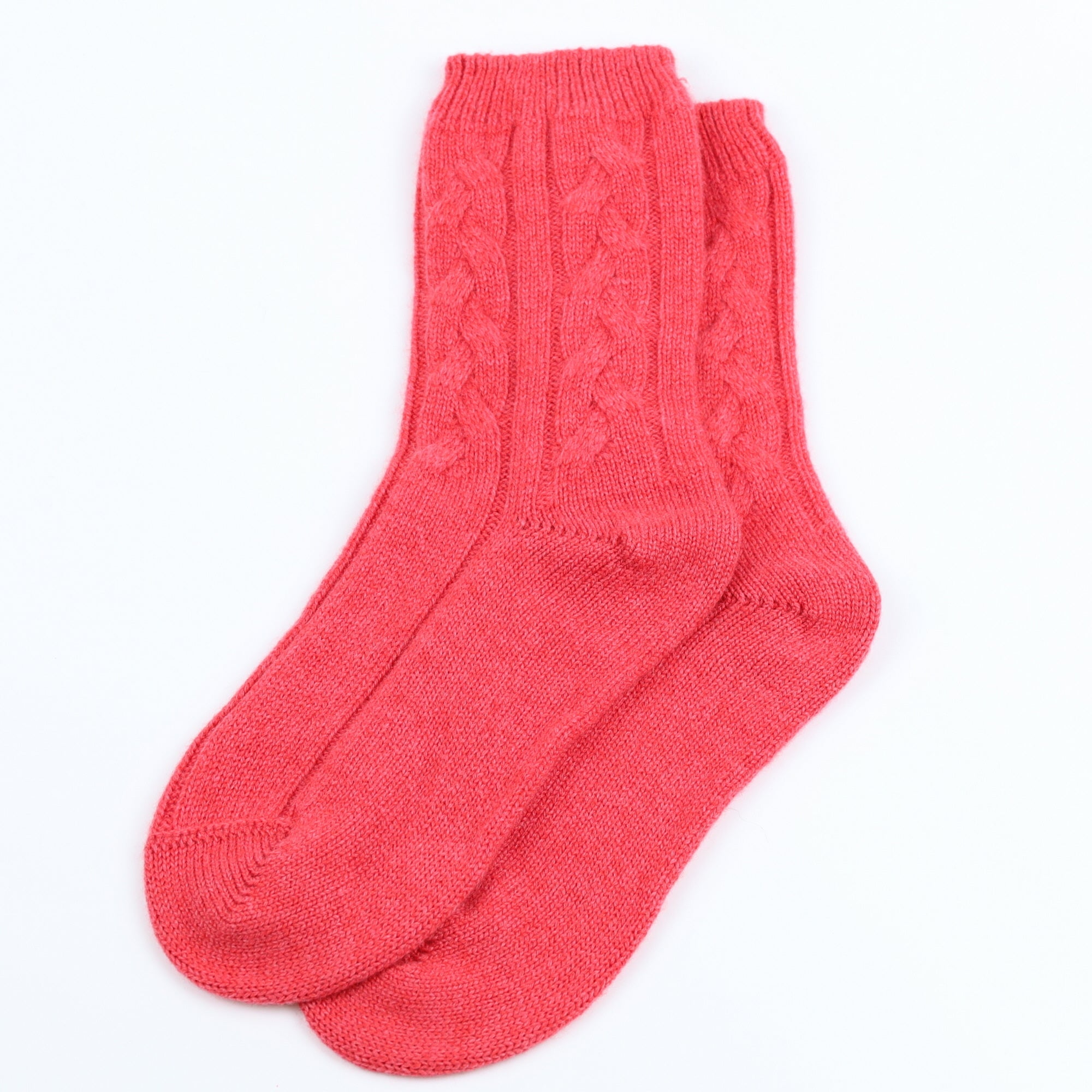 Brand New Scottish Crushed Berry Red Luxury Cable Cashmere Bed Socks