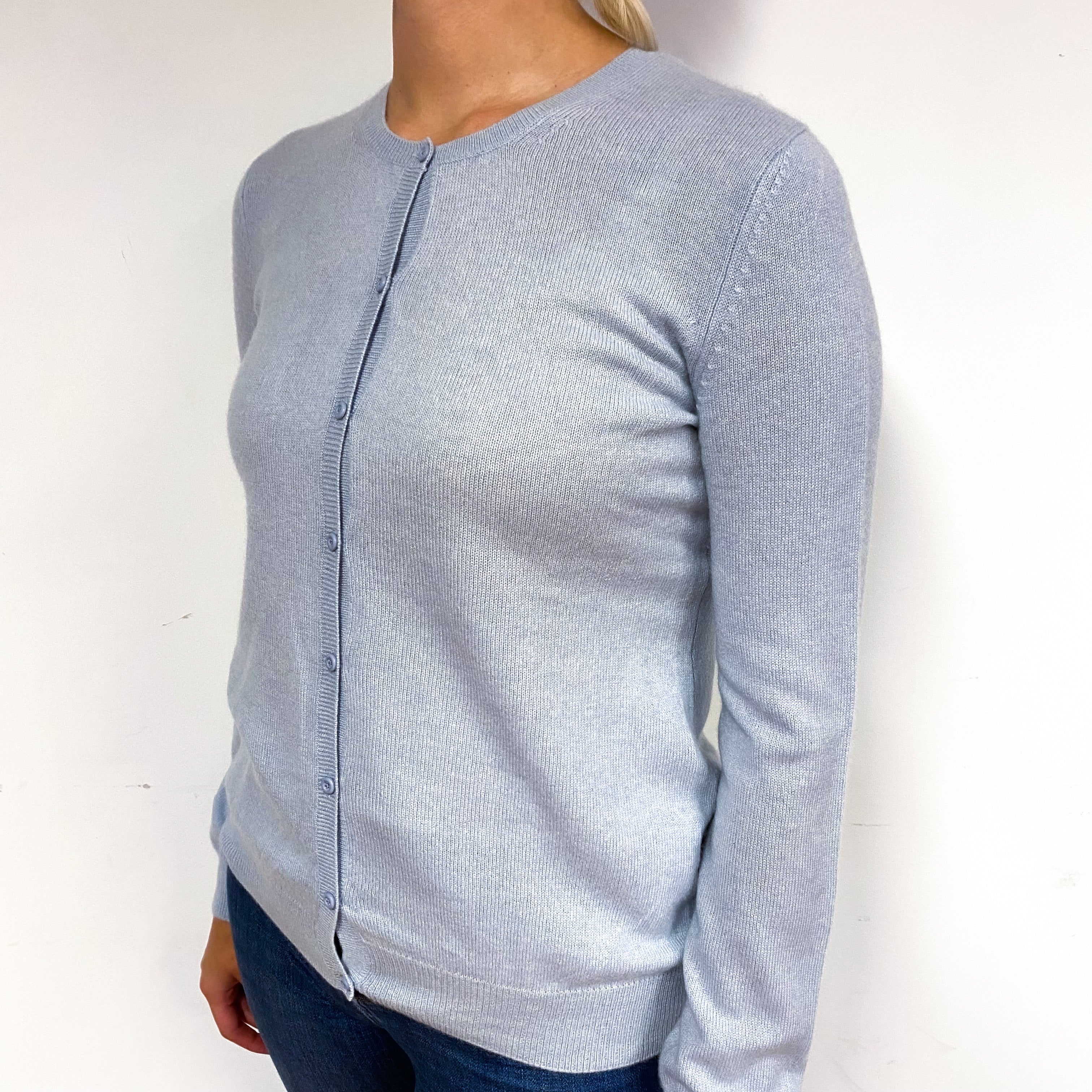 Ice Blue Cashmere Crew Neck Cardigan Small