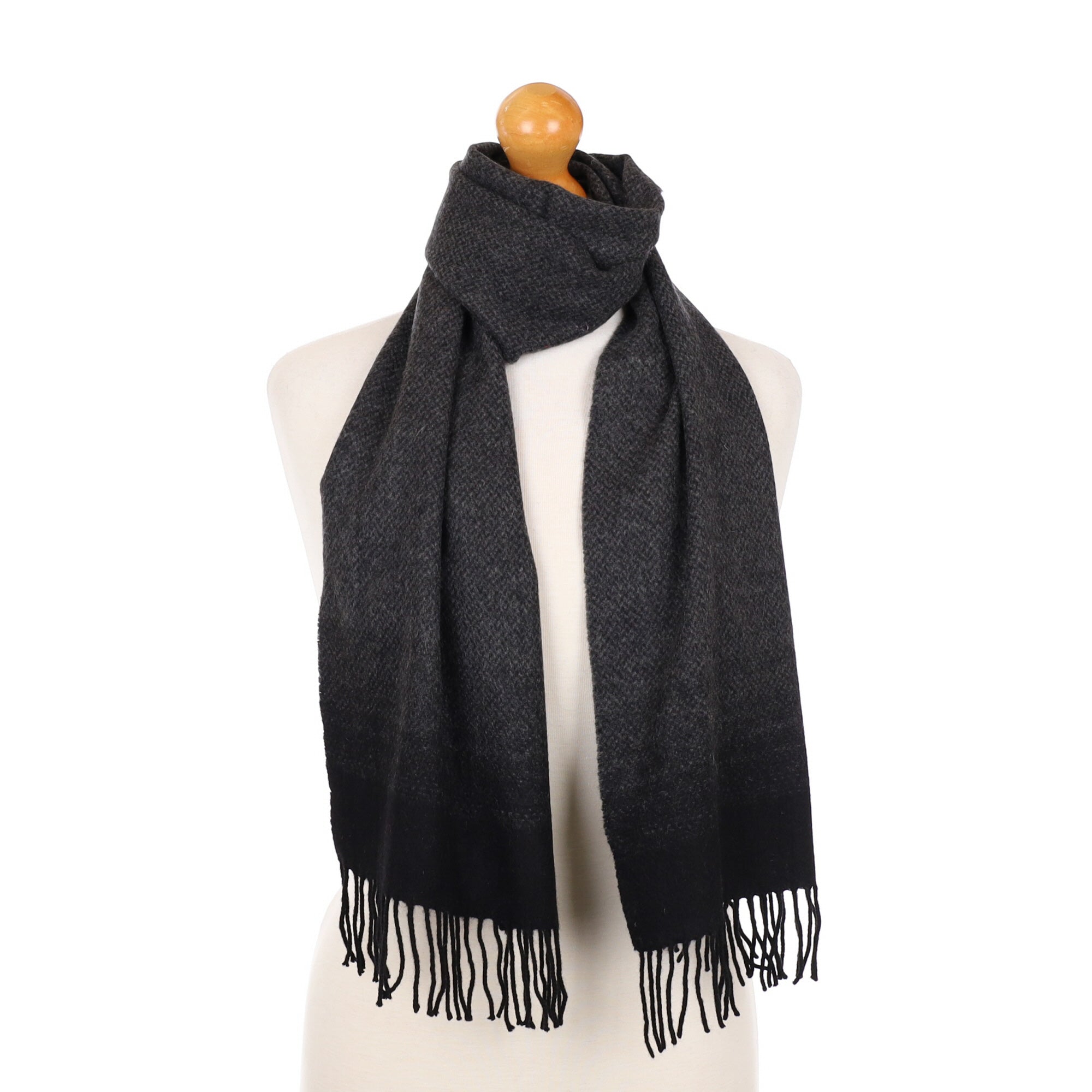 Scottish Grey and Black Cashmere Fringed Woven Scarf