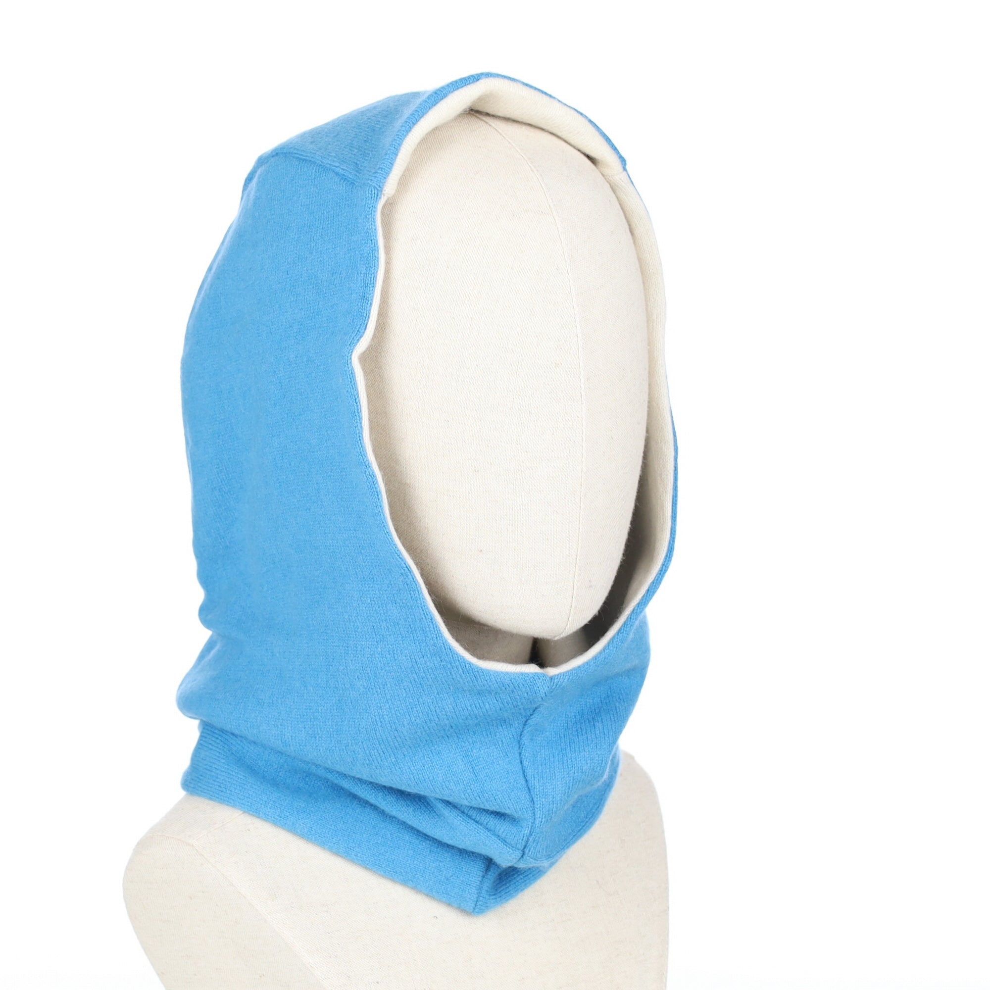 Aqua Blue and Cream Luxury Reversible Cashmere Hood Unisex