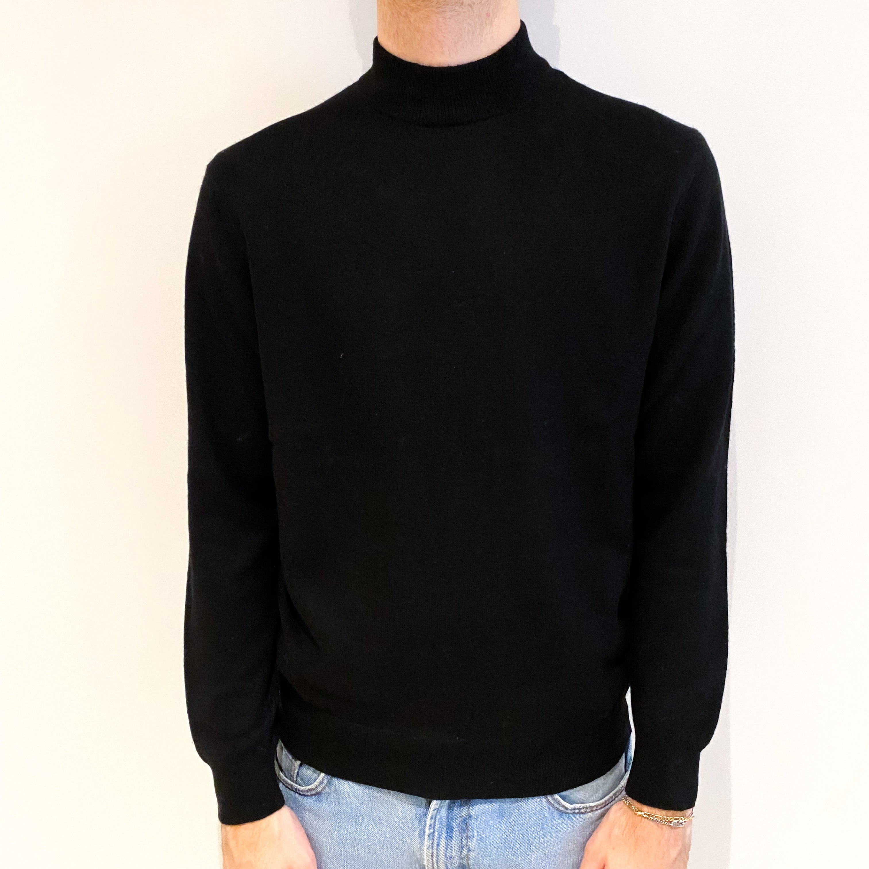 Men's Black Cashmere Turtle Neck Jumper Large