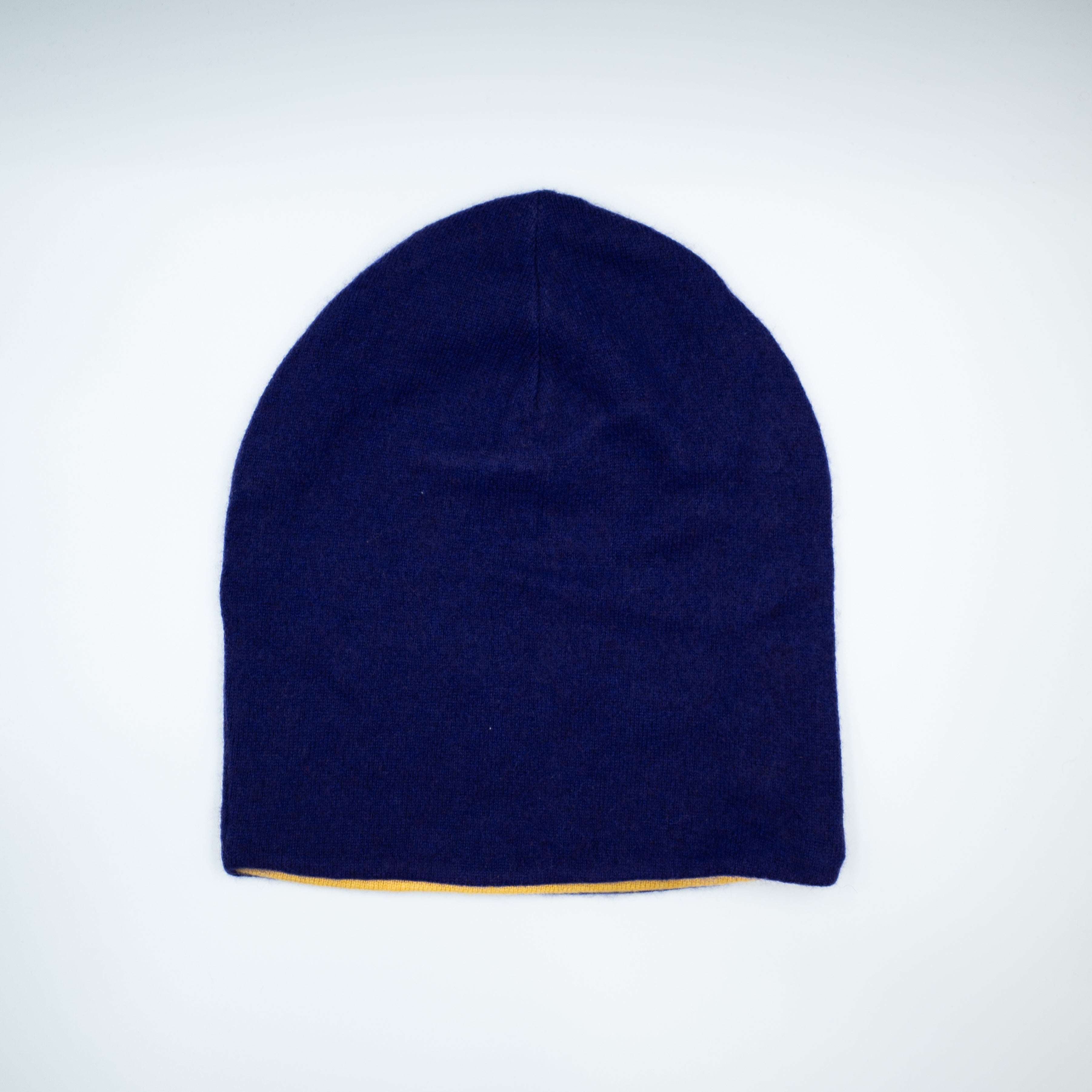 Aubergine Purple and Mustard Cashmere Beanie Hat