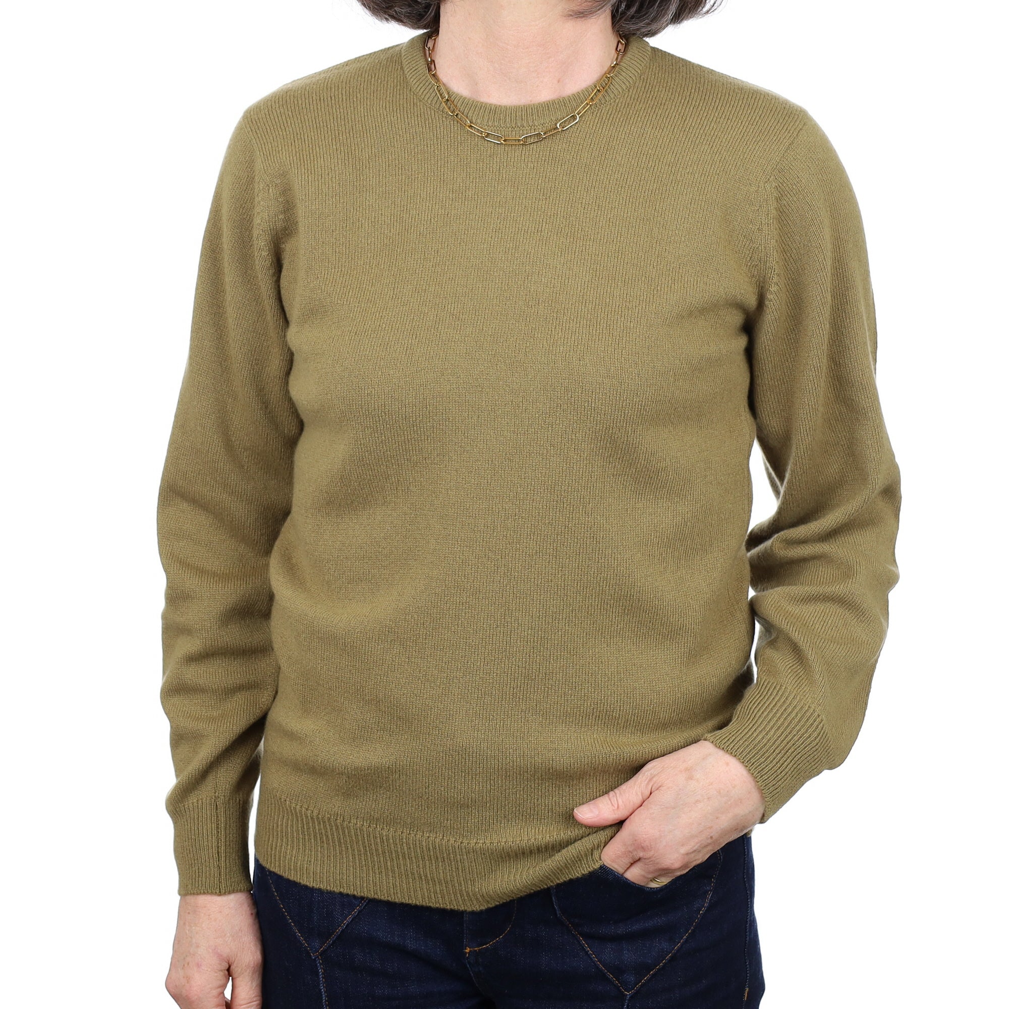 Brand New Scottish Olive Green Cashmere Crew Neck Jumper Medium