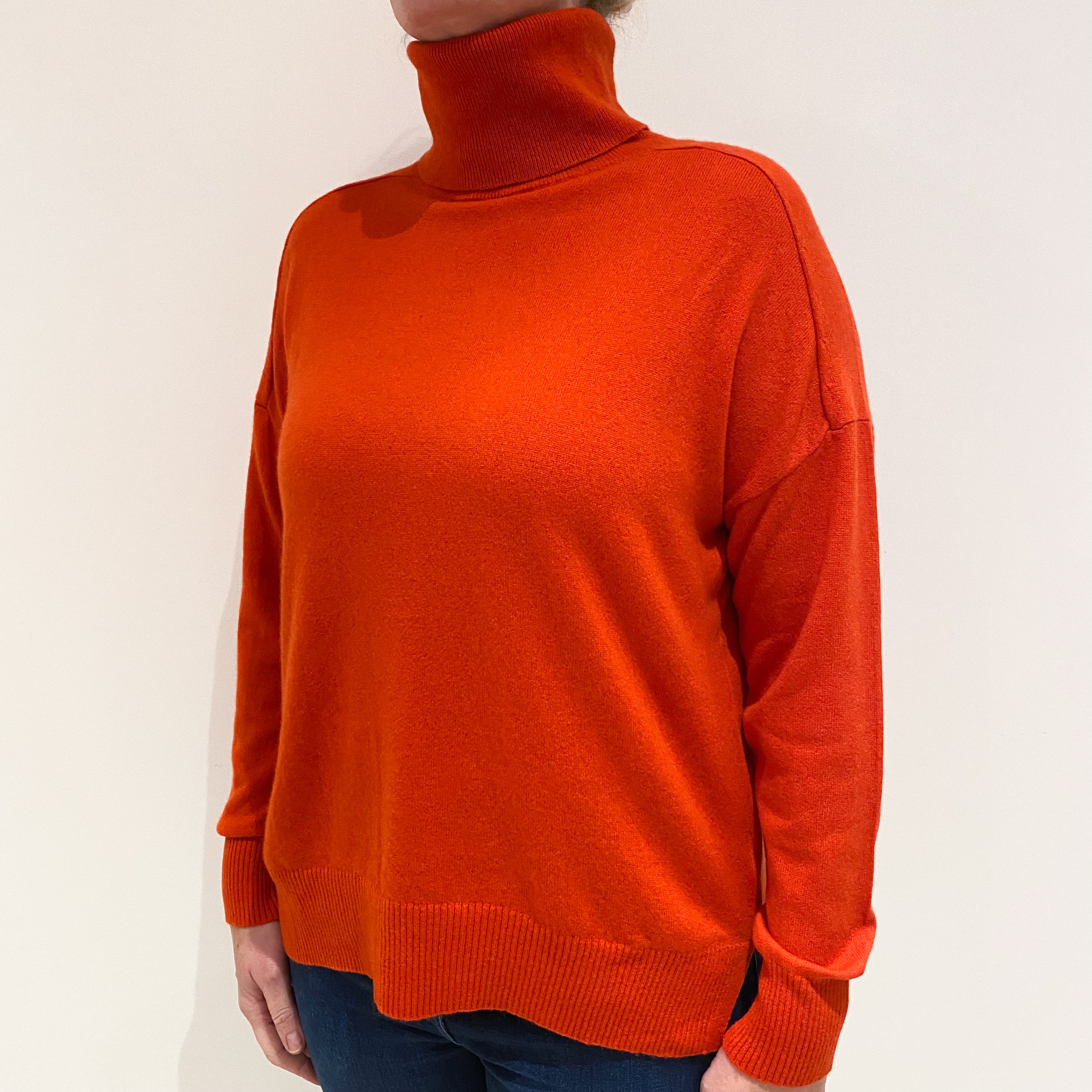 Whistles Burnt Orange Cashmere Polo Neck Jumper Large