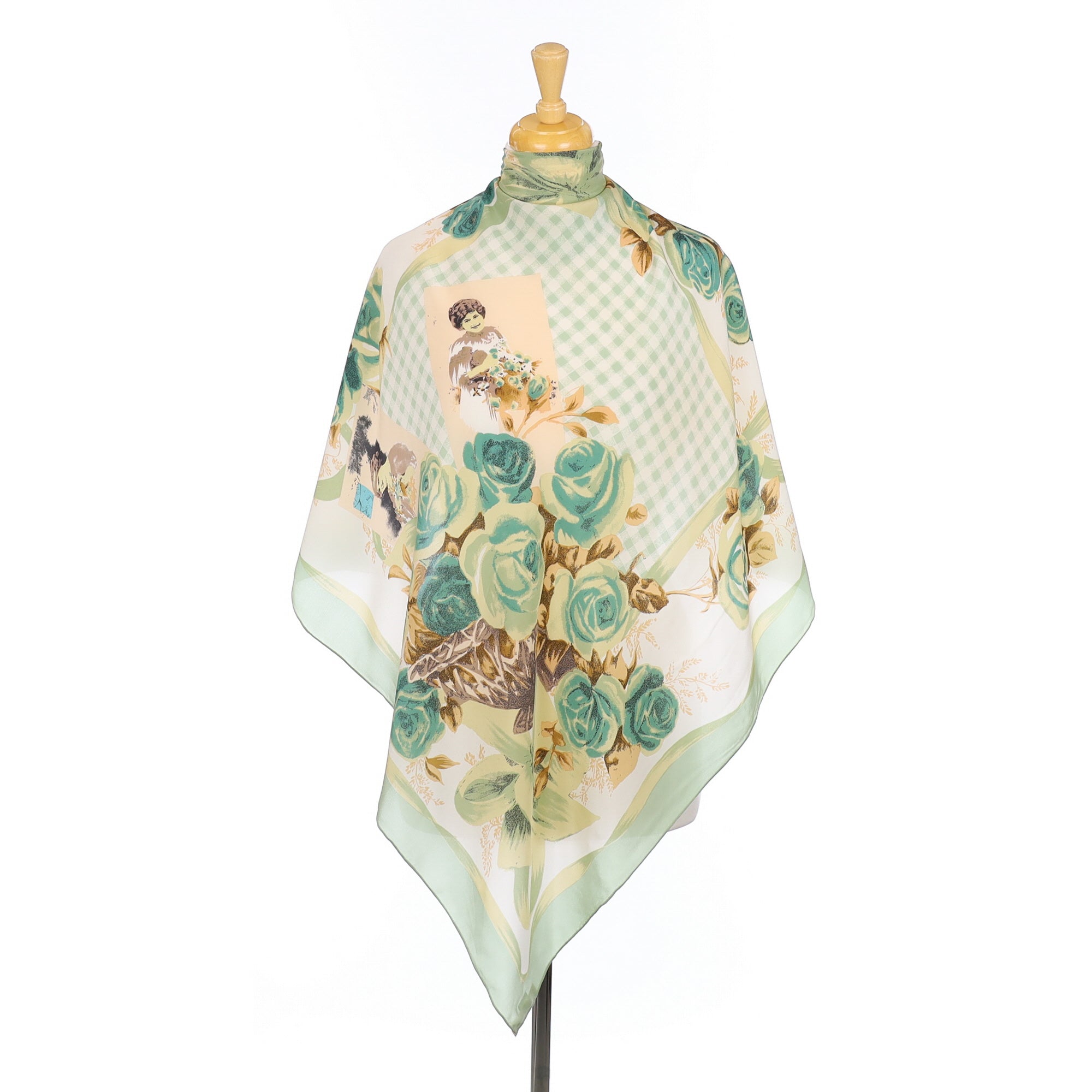 Loredano Green Floral Vintage Silk Scarf