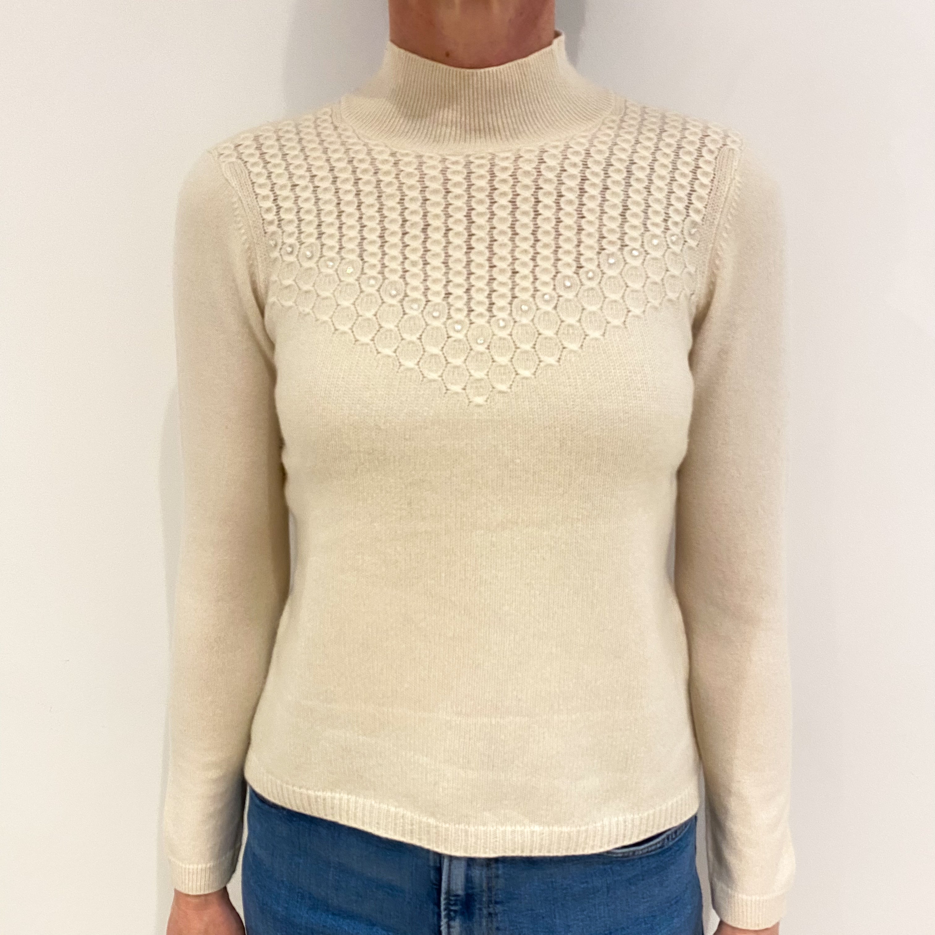 Cream Fancy Knit Cashmere Turtle Neck Jumper Small