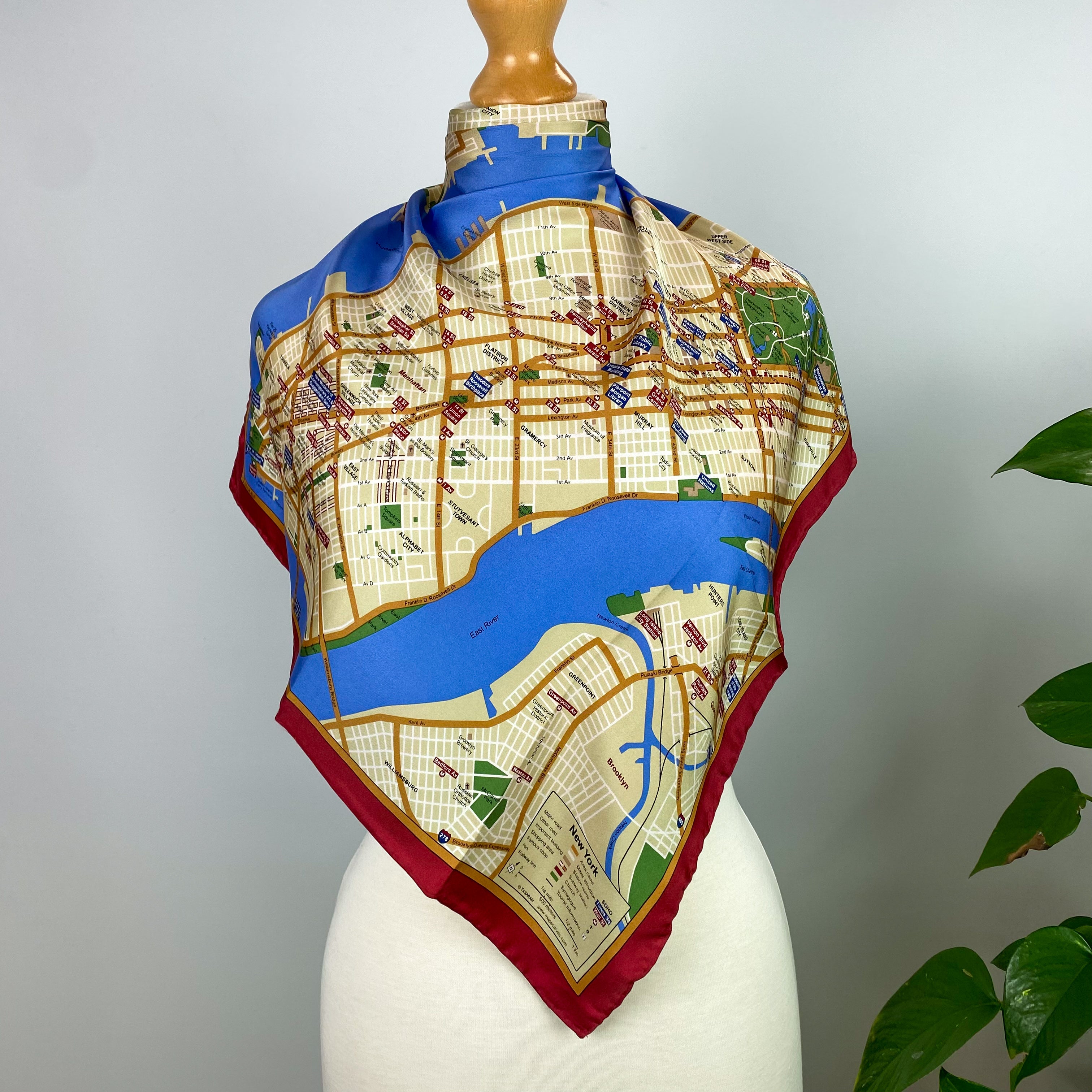 Unworn New York Map Silk Scarf