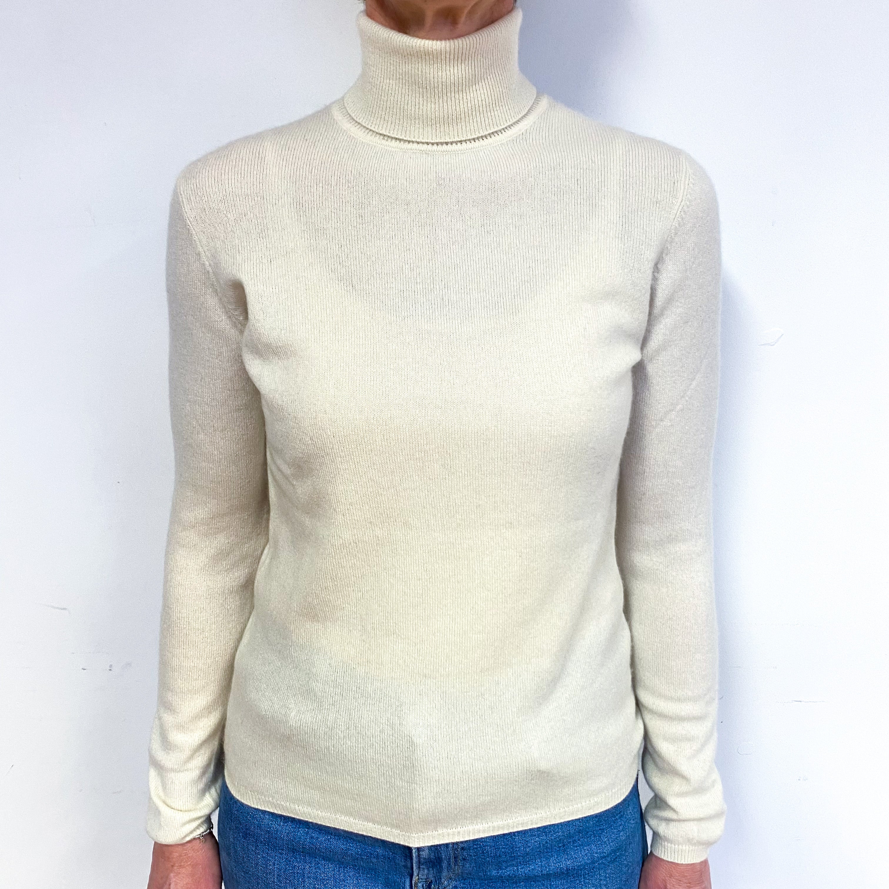 Vanilla Cream Cashmere Polo Neck Jumper Medium