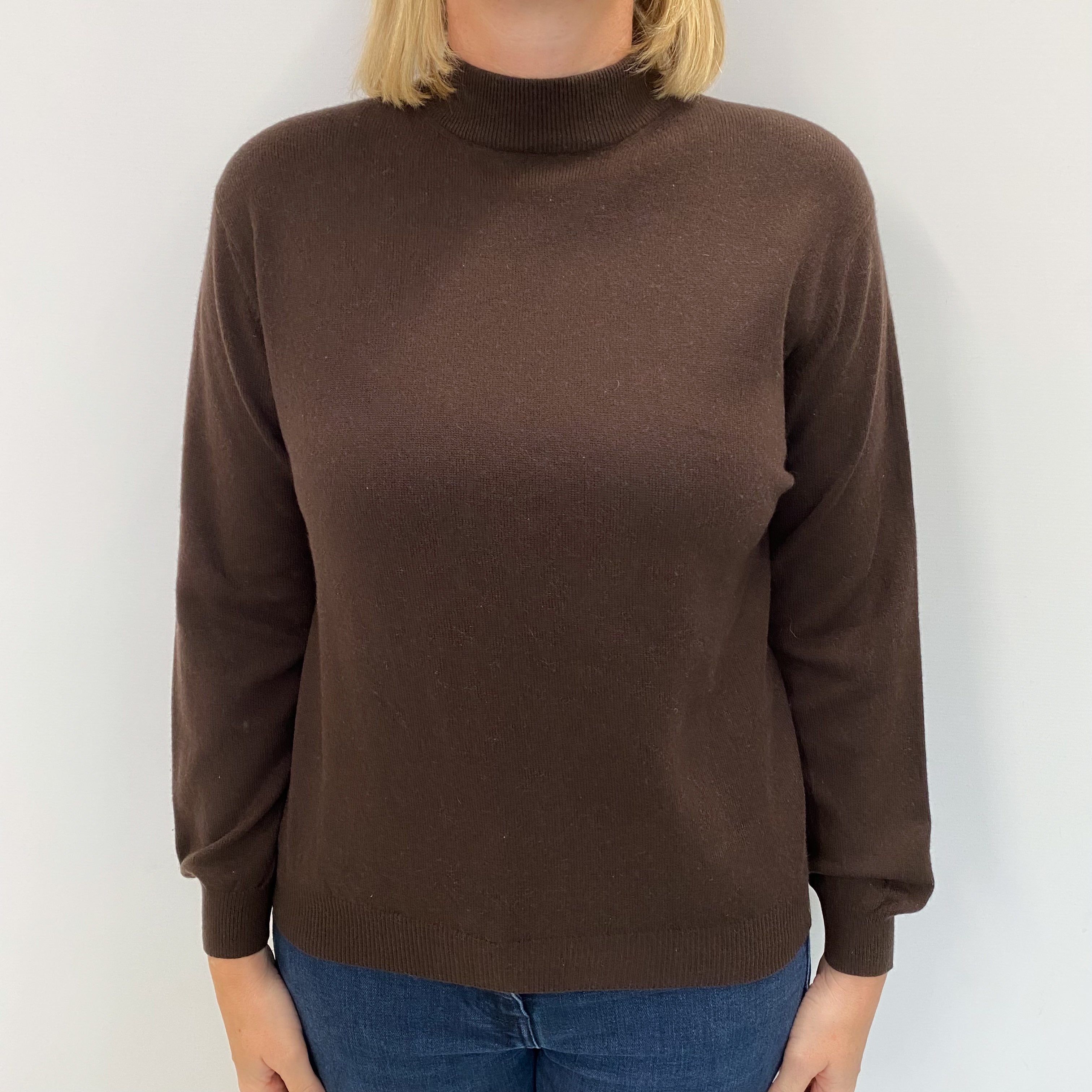 Chocolate Brown Cashmere Turtle Neck Jumper Large