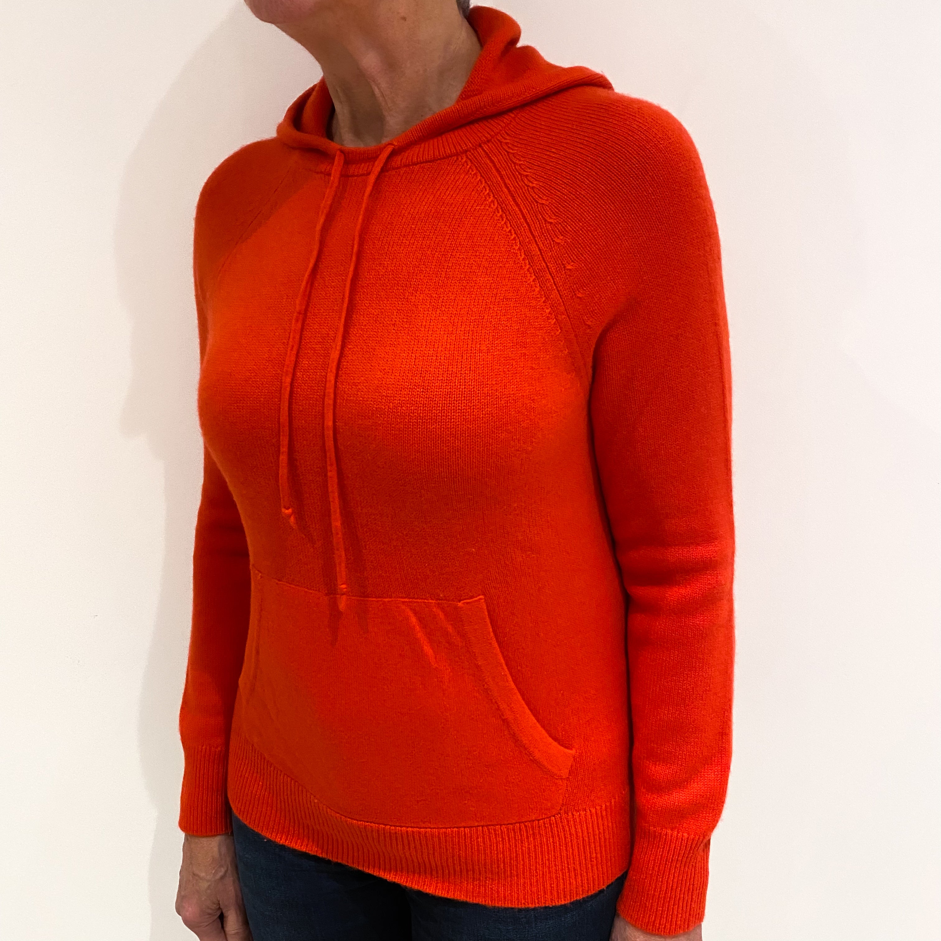 Vermillion Orange Cashmere Hoodie Jumper with Pocket Medium